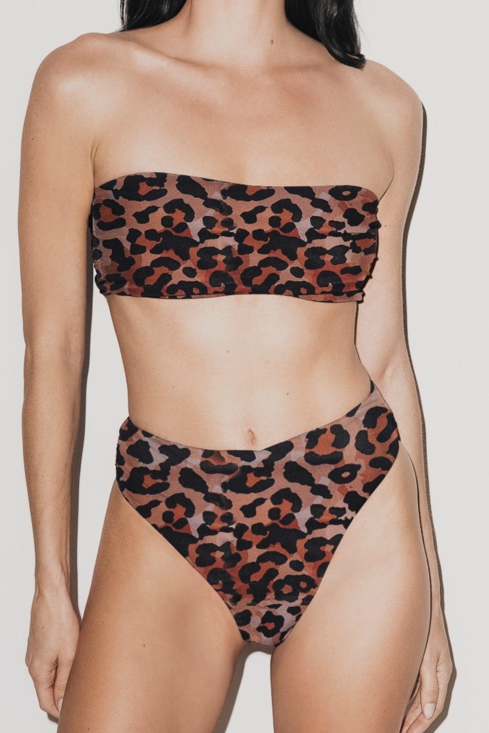 Capri Ruched Bandeau Bikini Set Leopard - PLAYALUXE
