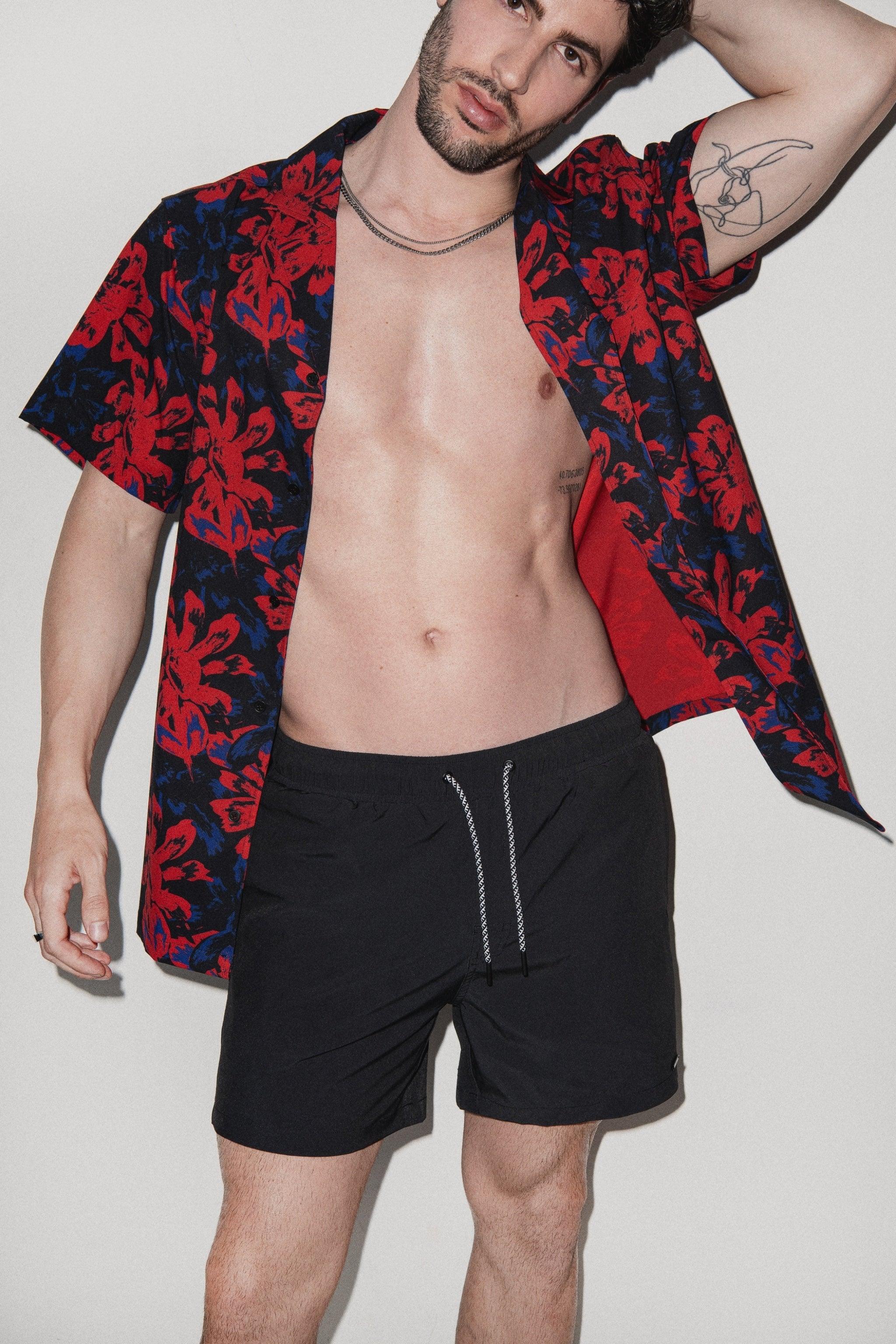 Saint Tropez Red Vintage Floral Cabana Shirt - PLAYALUXE