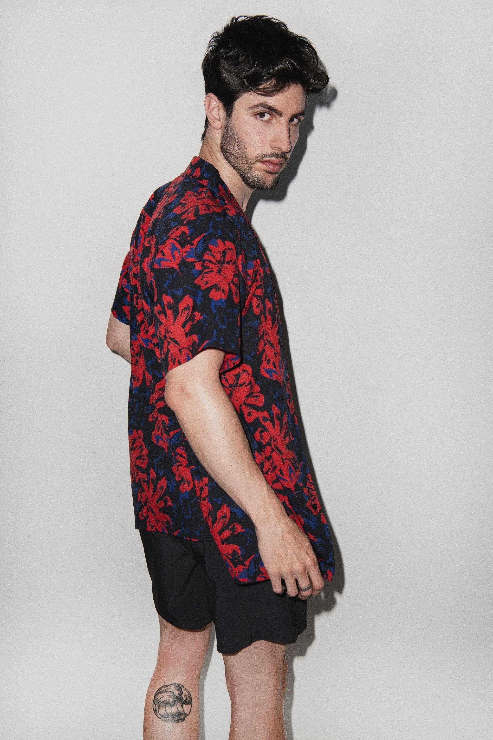 Saint Tropez Red Vintage Floral Cabana Shirt - PLAYALUXE
