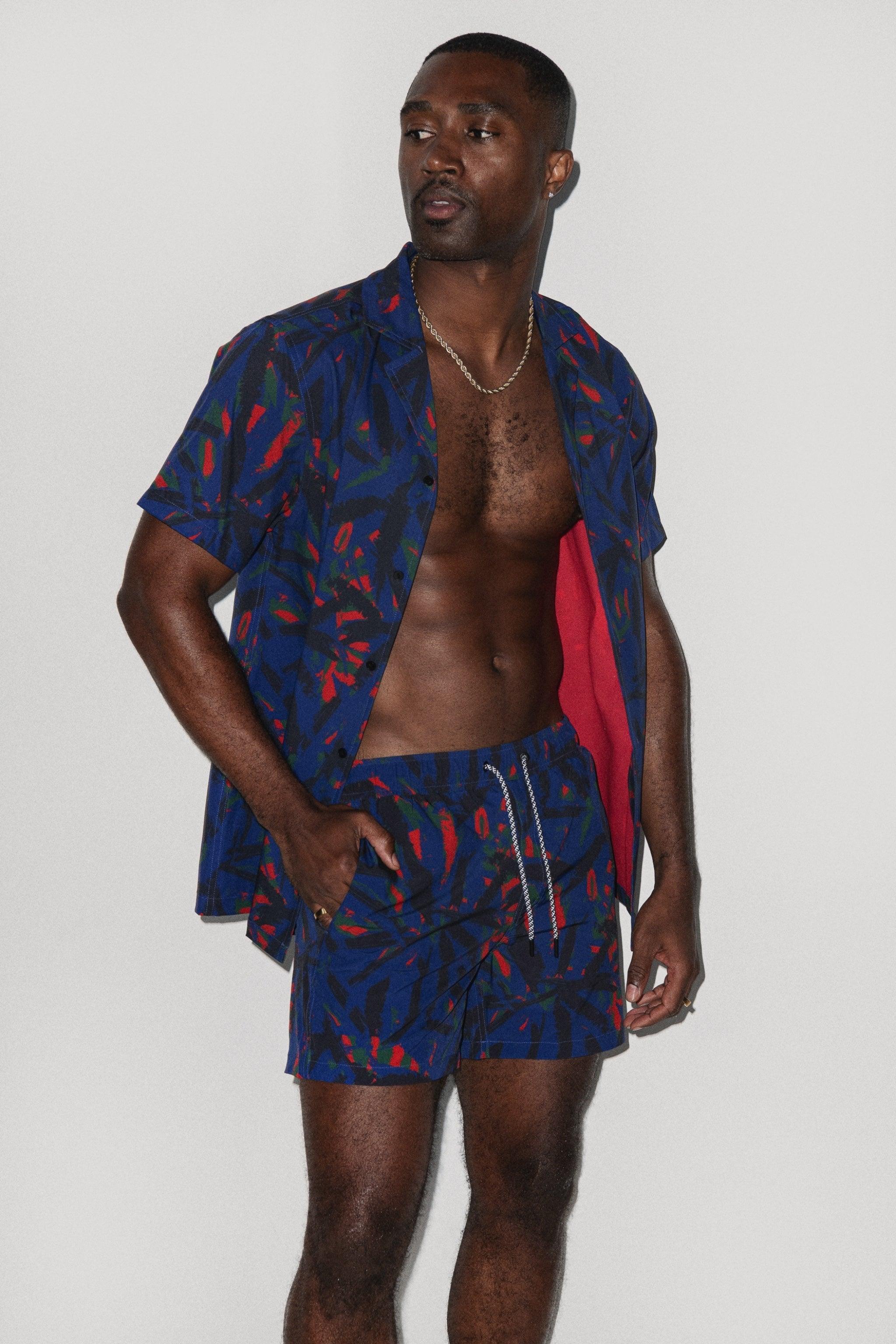 Saint Tropez Cabana Set Navy Palm - PLAYALUXE