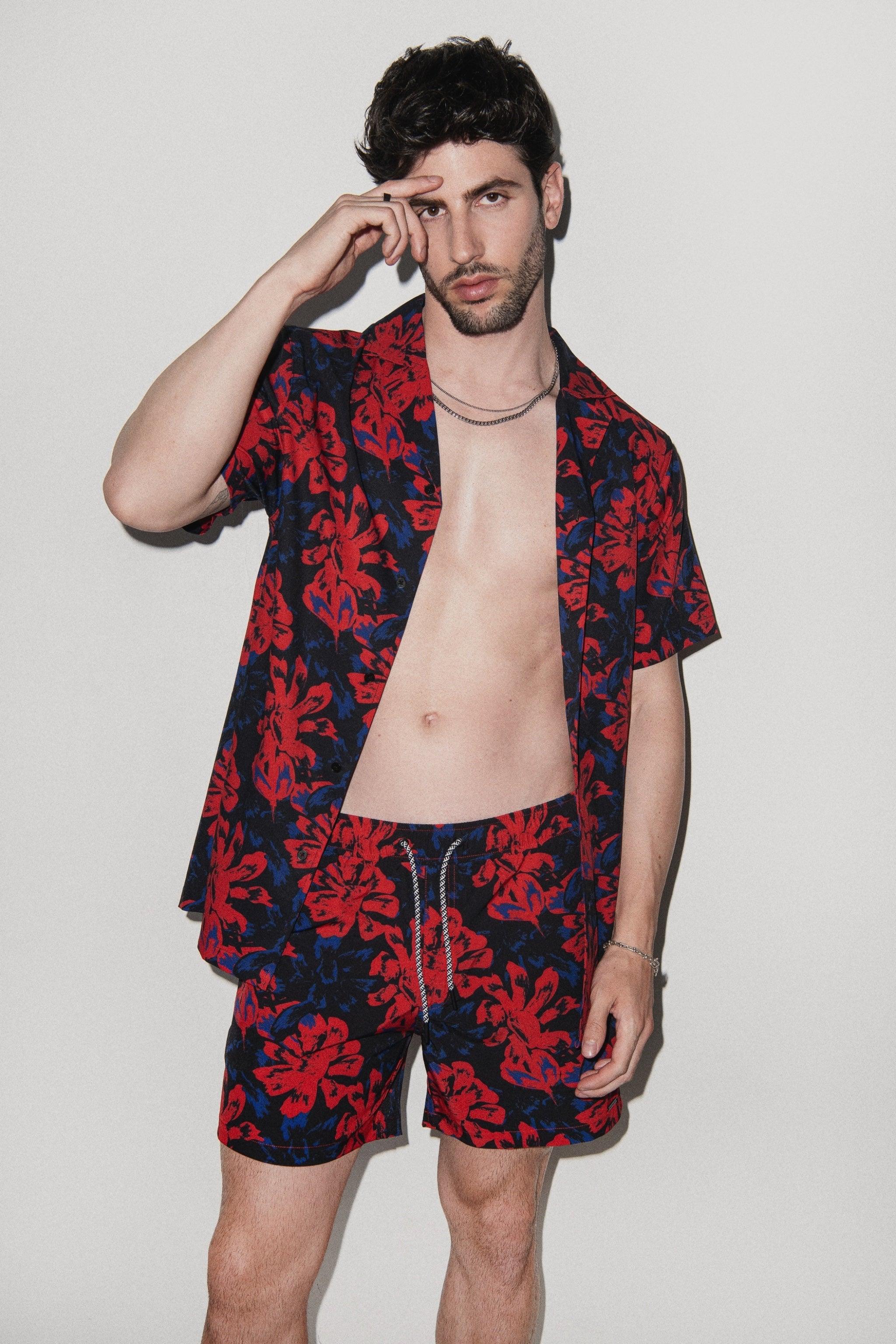 Saint Tropez Red Vintage Floral Cabana Set - PLAYALUXE