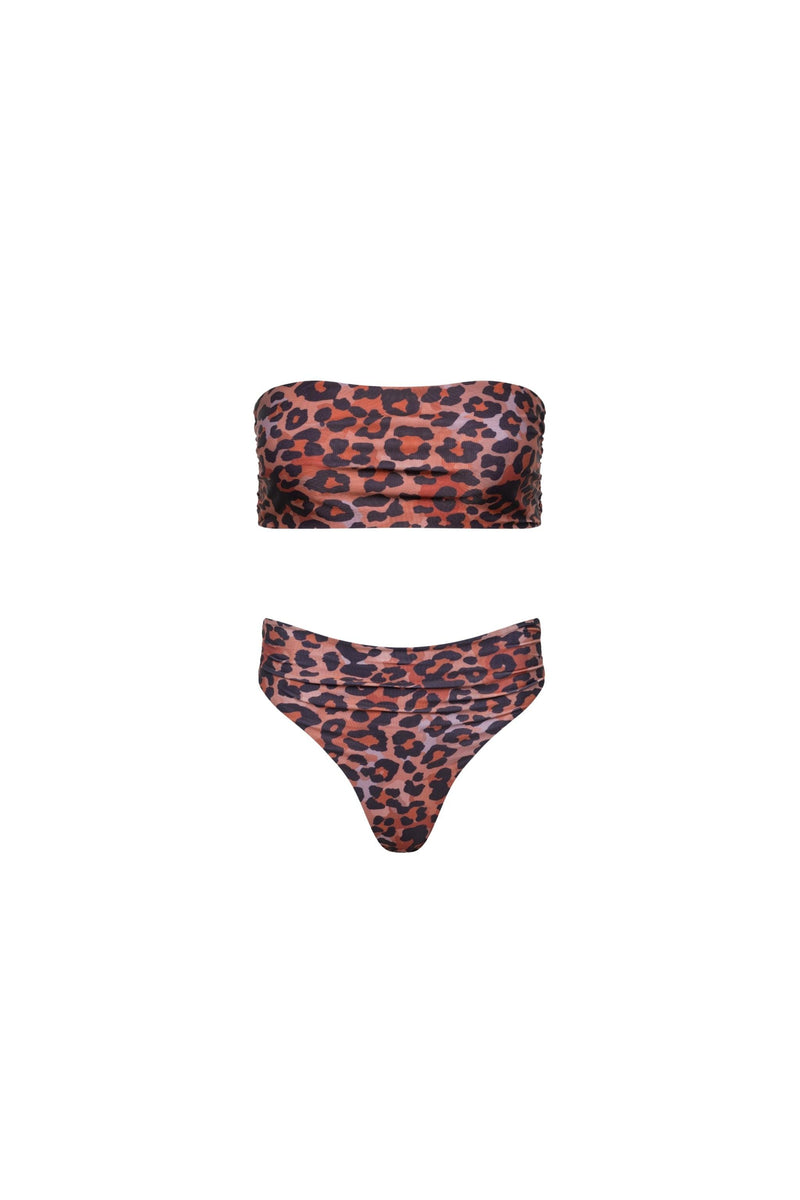 Capri Ruched Bandeau Bikini Set Leopard - PLAYALUXE