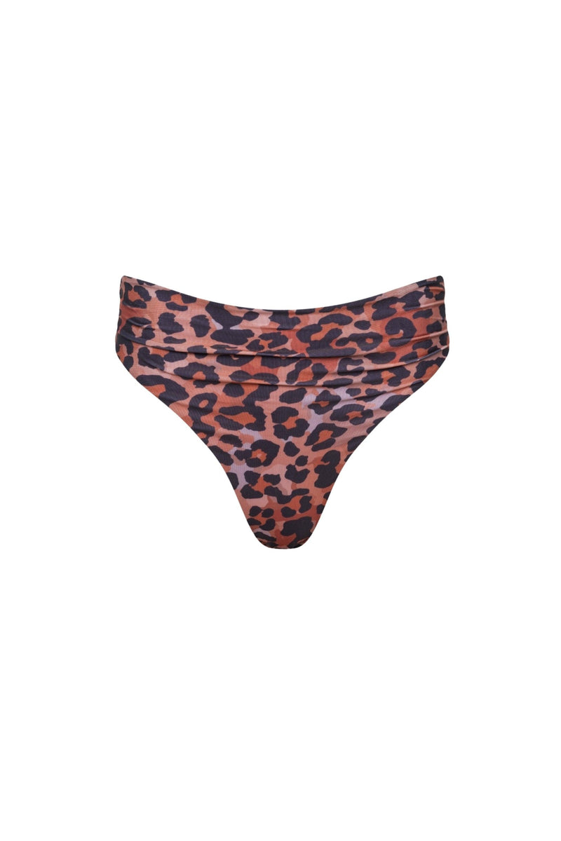 Capri Ruched High Waist Thong Bikini Bottom Leopard - PLAYALUXE