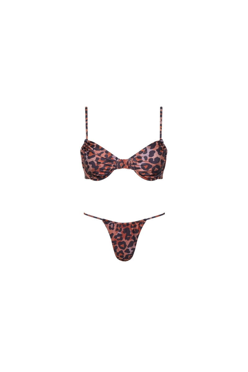 Capri Ruched Underwire String Bikini Set Leopard - PLAYALUXE