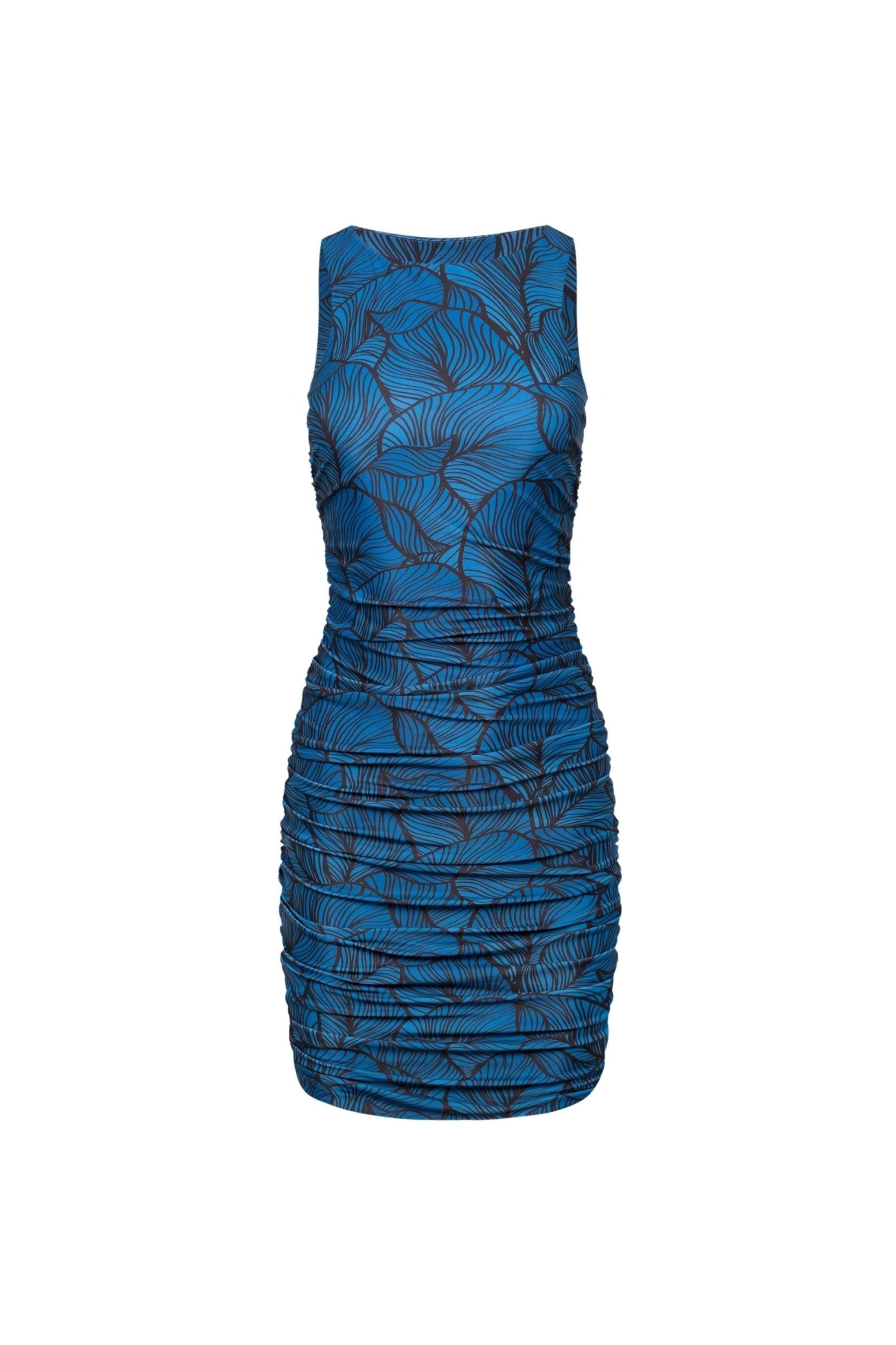 Ibiza Ruched Mini Dress – Blue Leaf