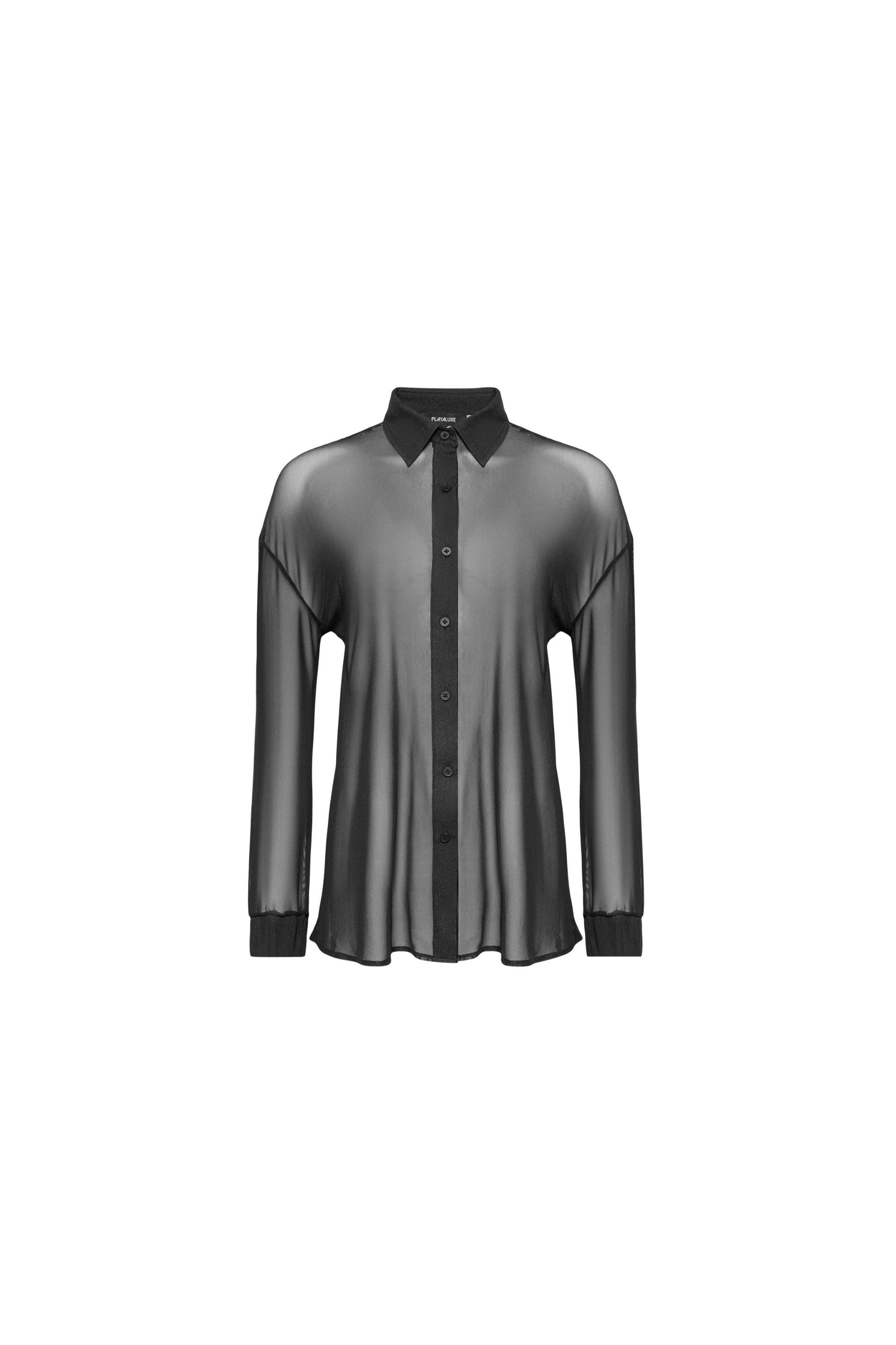 Mykonos Long Sleeve Mesh Shirt Black - PLAYALUXE