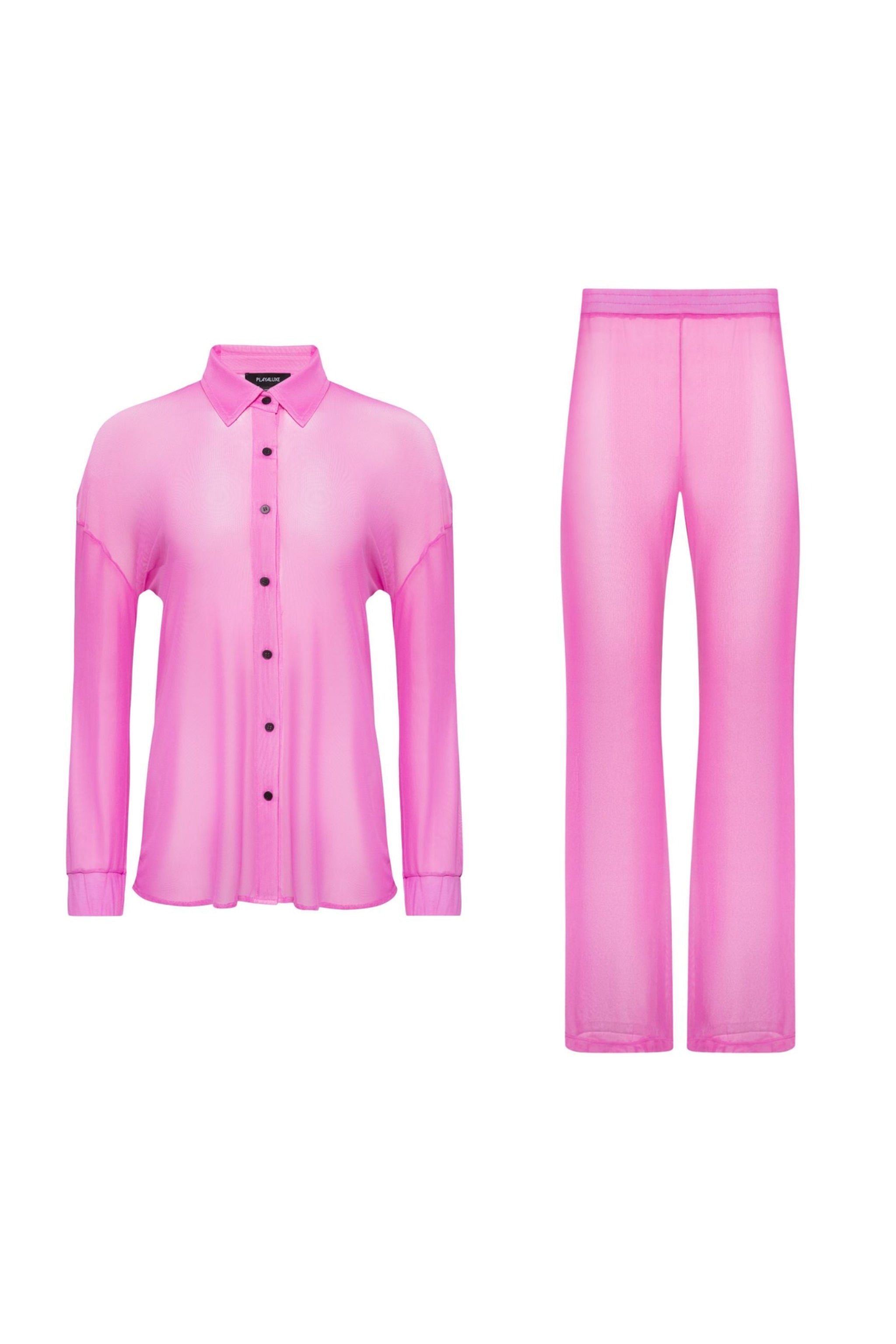 Pink mesh shirt and pants matching cover-up set for women