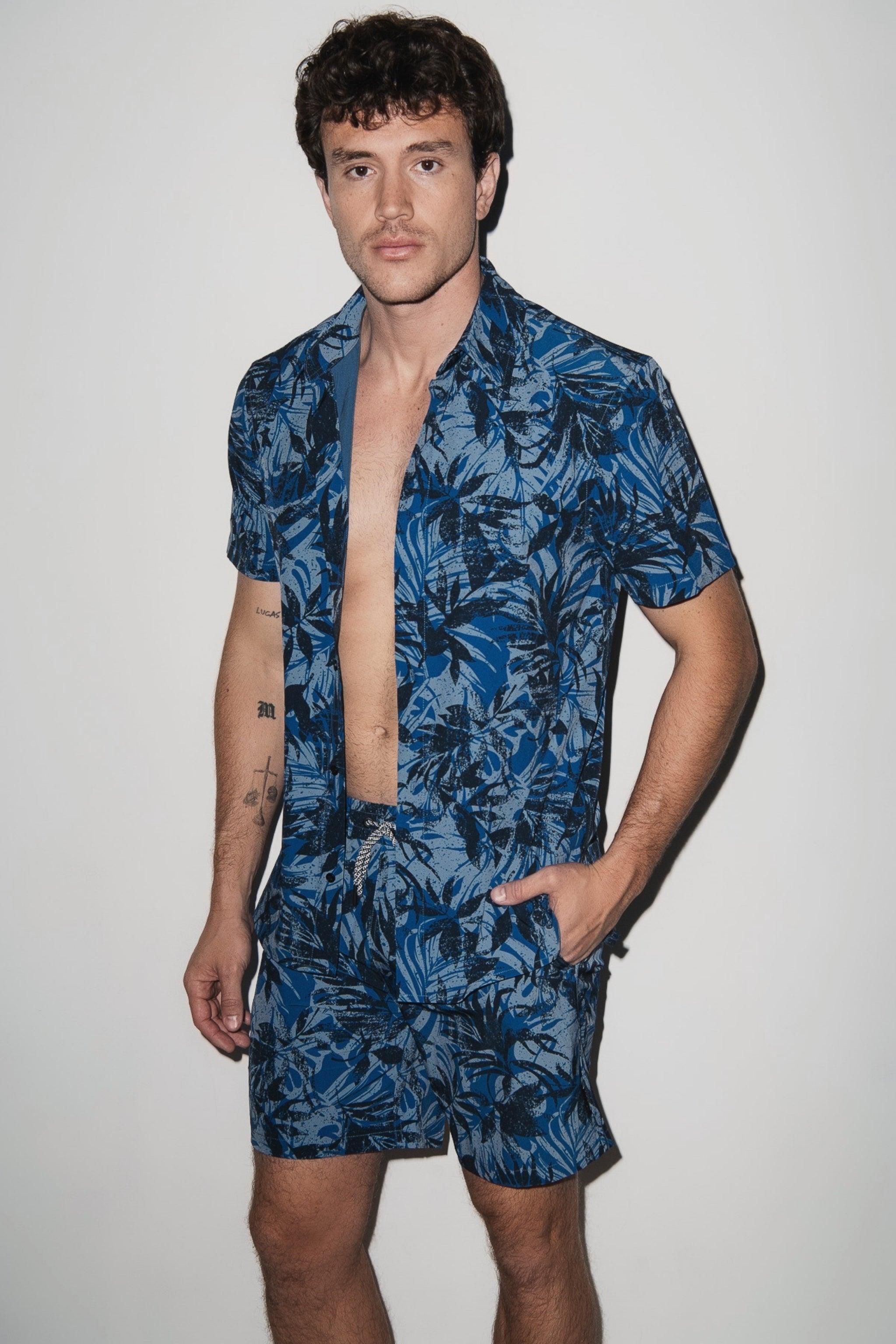 Todos Santos Cabana Set Denim Palm - PLAYALUXE