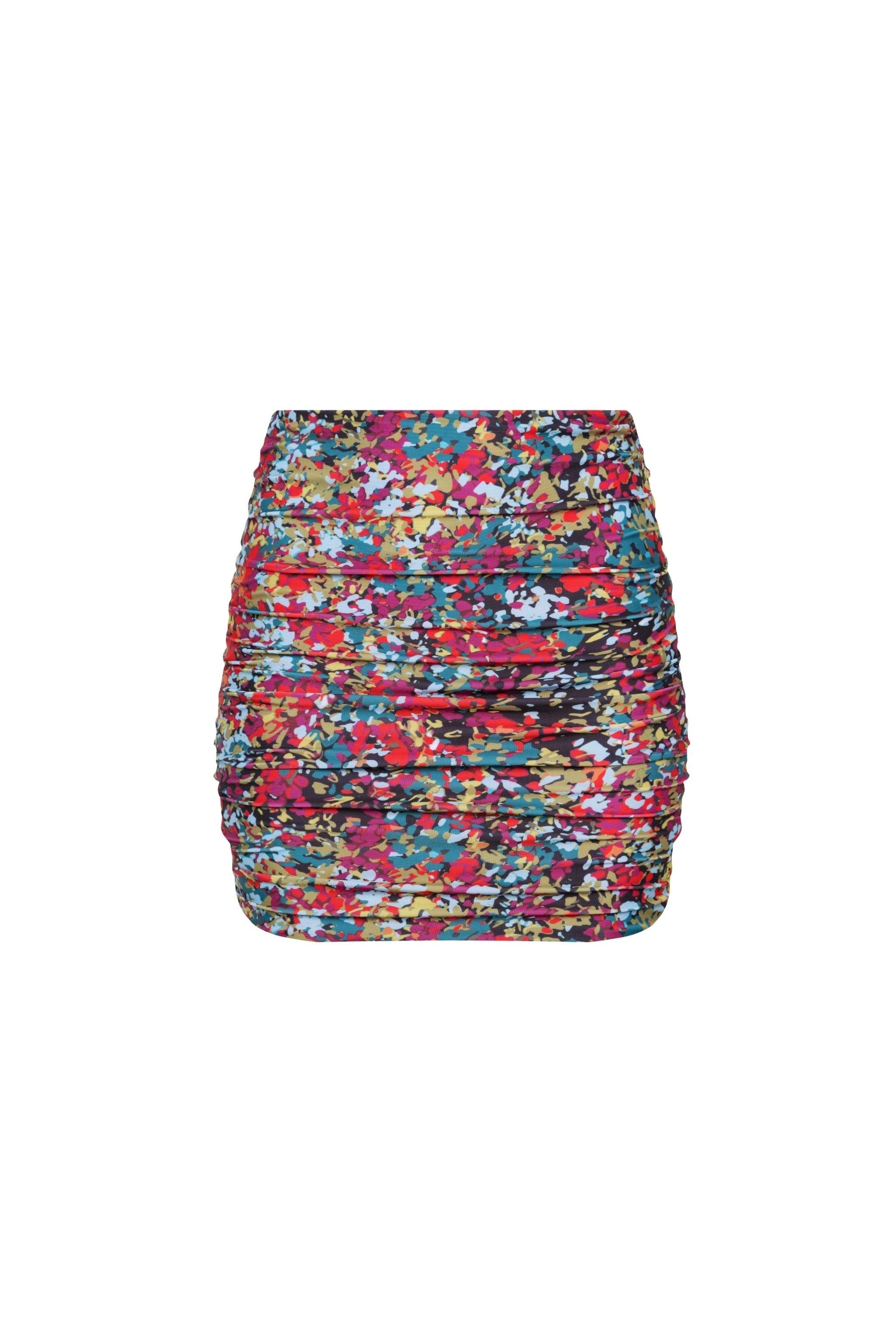 Rio Ruched Mini Skirt Red Confetti Floral - PLAYALUXE