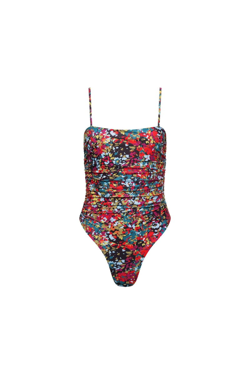 Seychelles Ruched One Piece Red Confetti Floral - PLAYALUXE