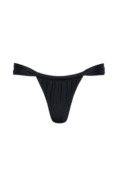 Santorini Ruched Thong Bikini Bottom Black - PLAYALUXE