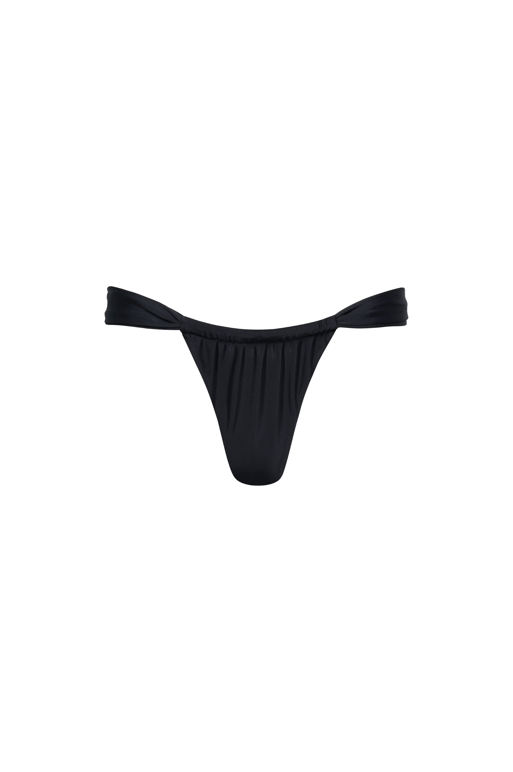 Santorini Ruched Thong Bikini Bottom Black - PLAYALUXE
