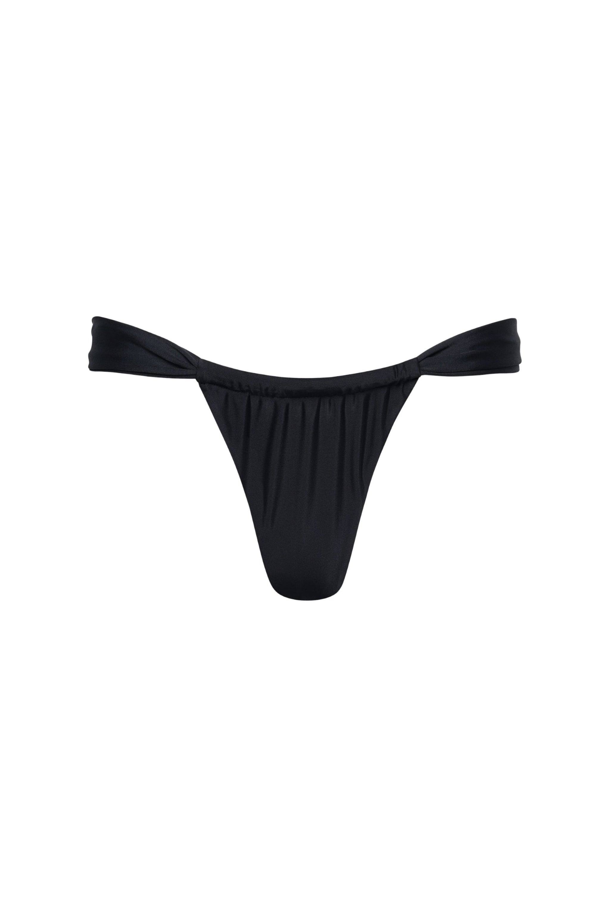 Black ruched thong bikini bottom