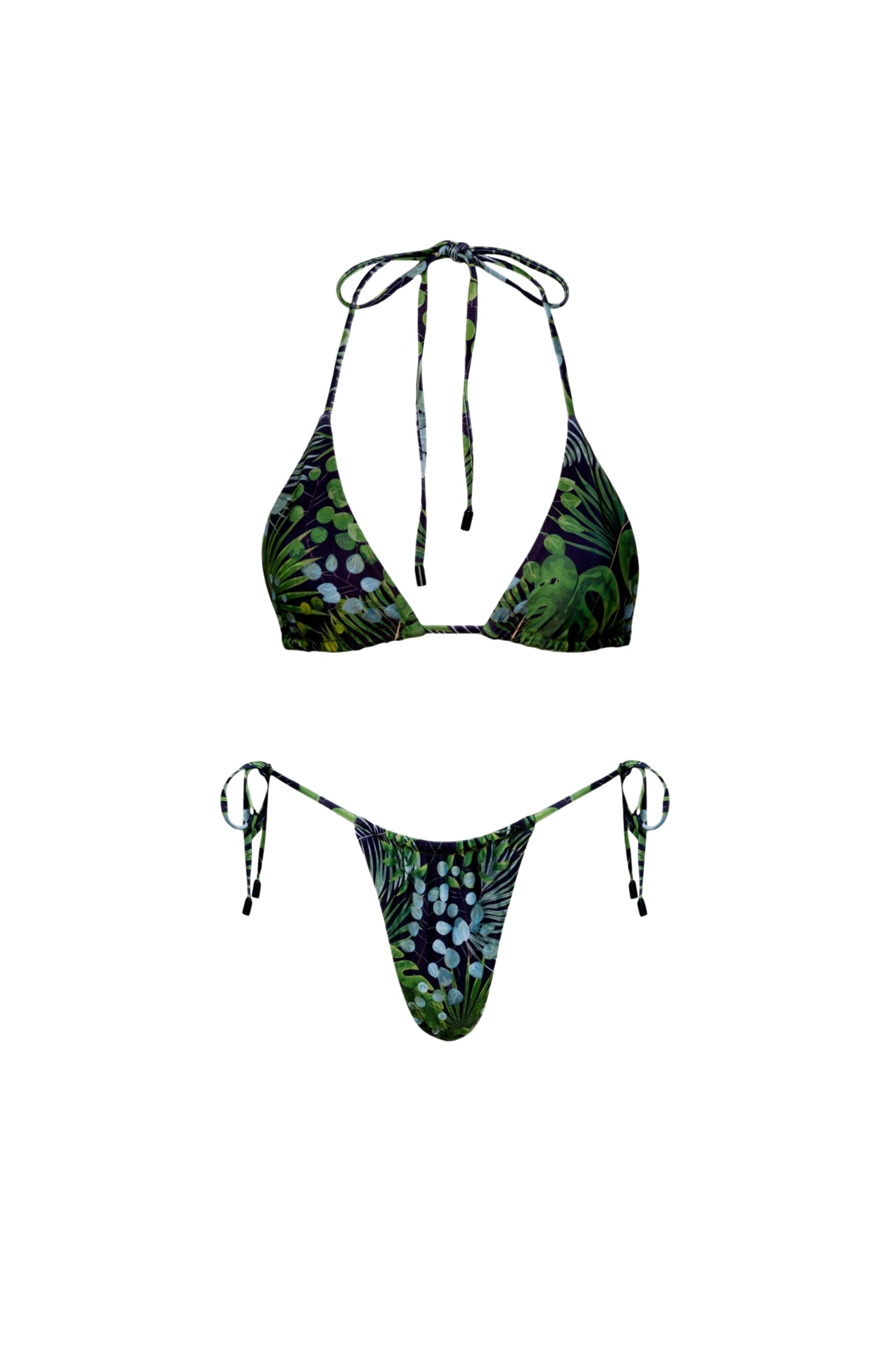 Waikiki Triangle String Bikini Set Green Palm - PLAYALUXE