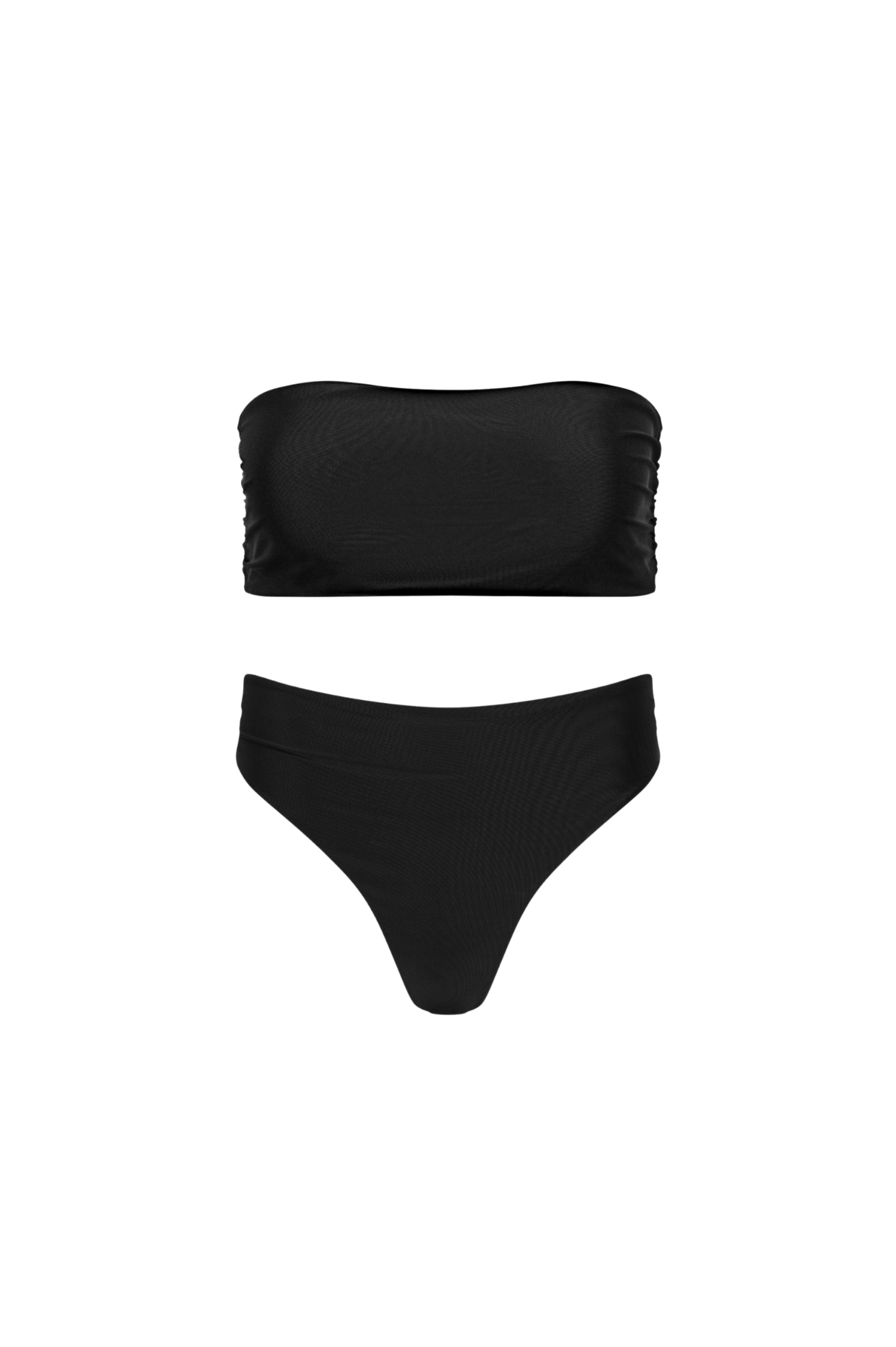 Capri Ruched Bandeau Bikini Set Black - PLAYALUXE