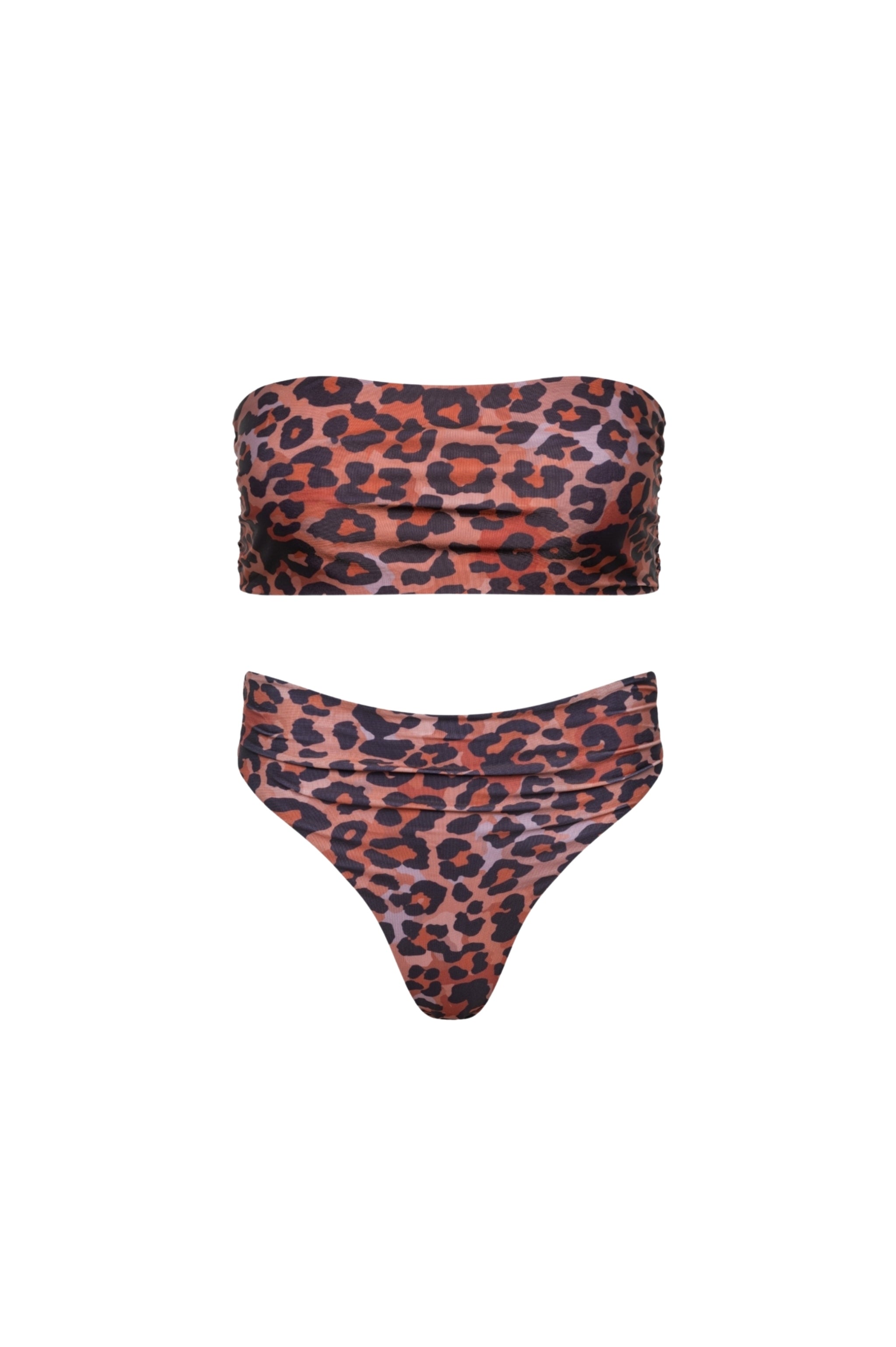 Capri Ruched Bandeau Bikini Set Leopard - PLAYALUXE