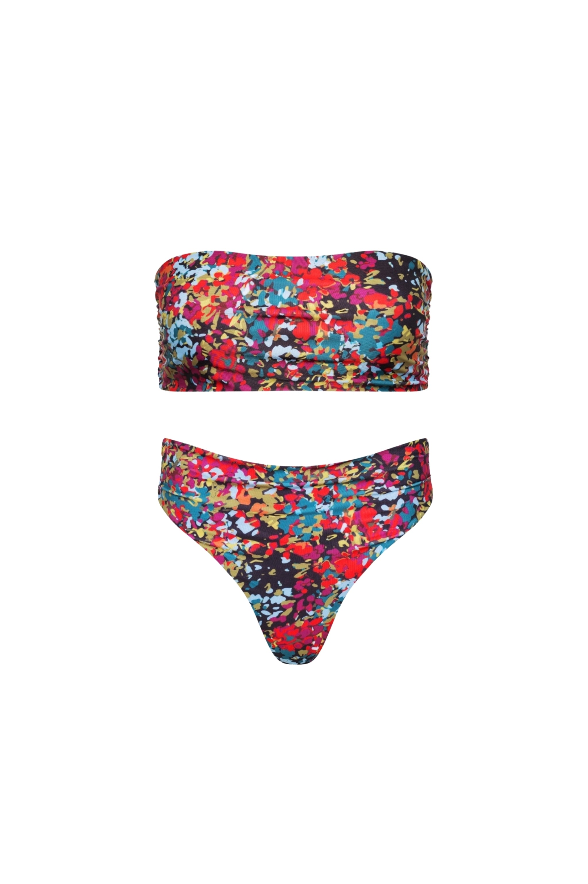 Capri Ruched Bandeau Bikini Set Red Confetti - PLAYALUXE