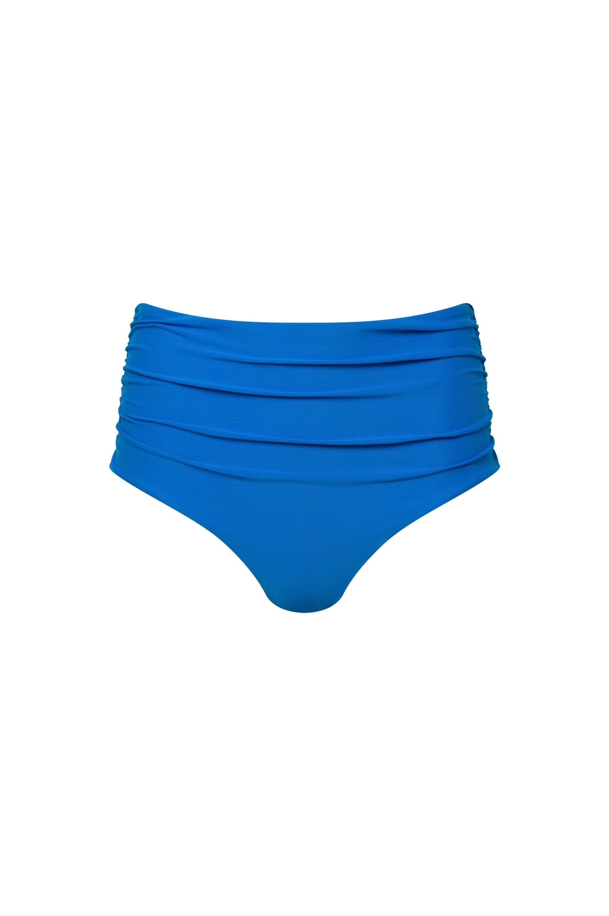 Capri Ruched High Waist Full Coverage Bikini Bottom Blue - PLAYALUXE