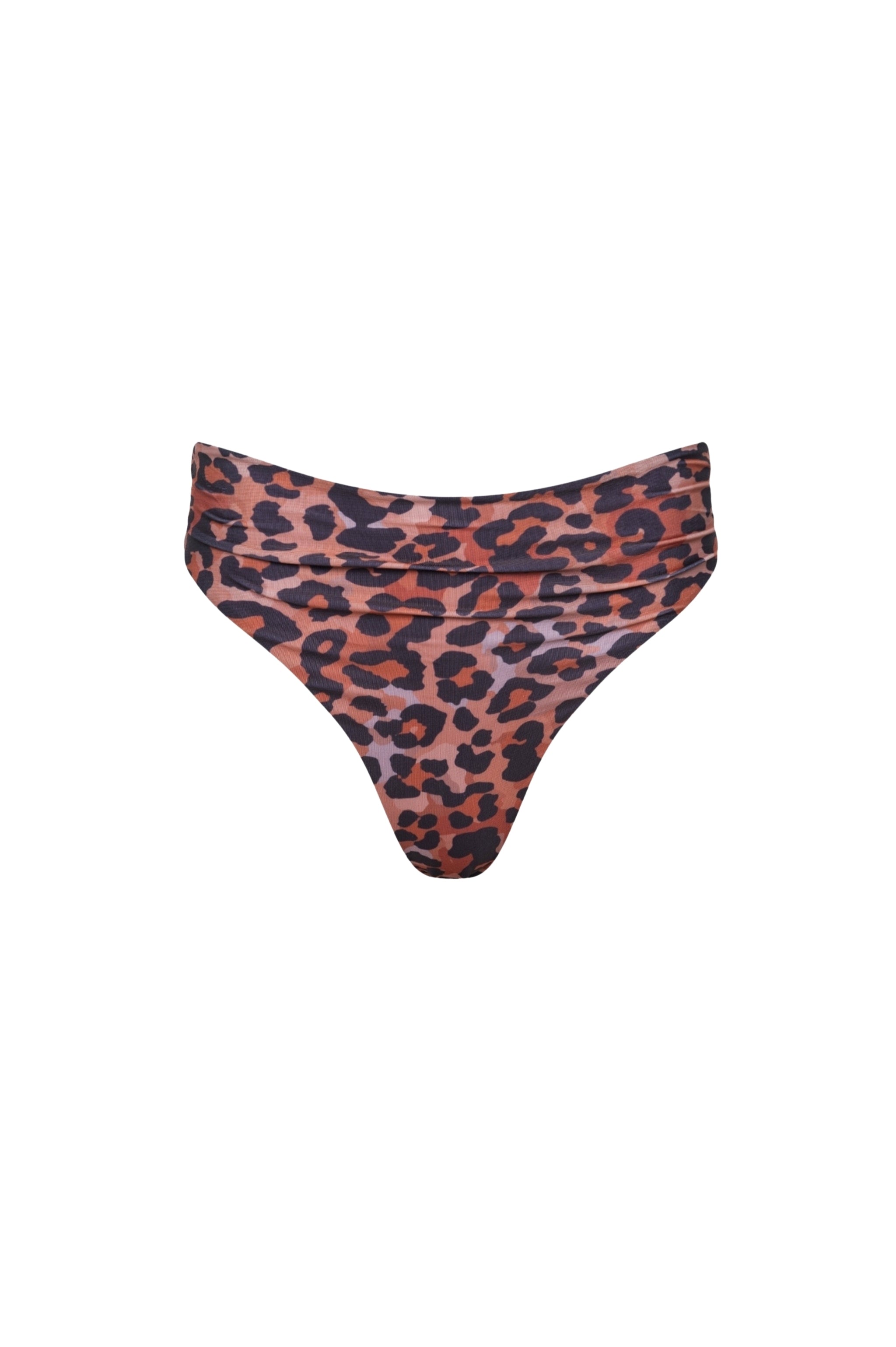 Capri Ruched High Waist Thong Bikini Bottom Leopard - PLAYALUXE