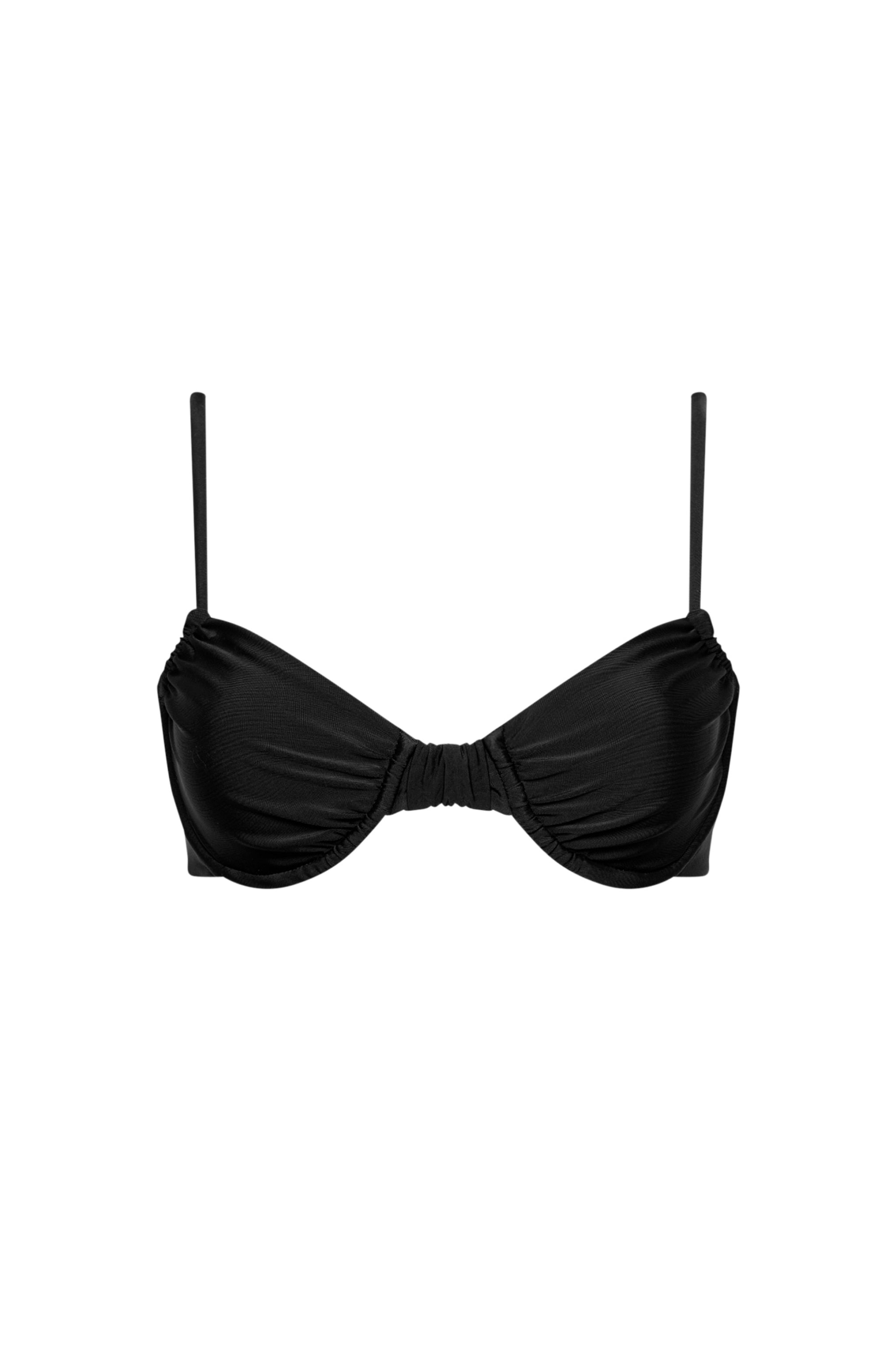 Capri Ruched Underwire Bikini Top Black - PLAYALUXE