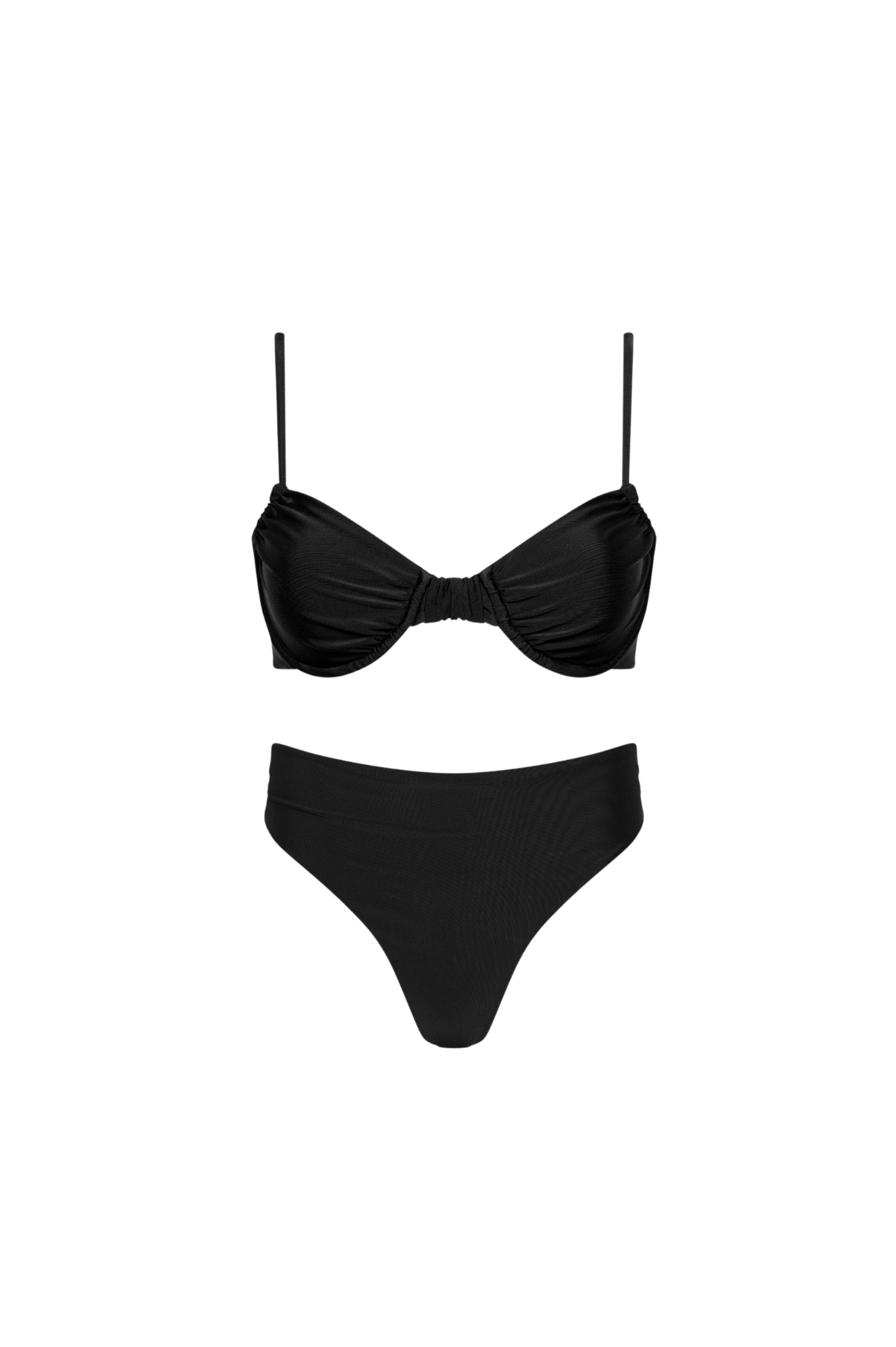Capri Ruched Underwire High Waist Bikini Set Black - PLAYALUXE