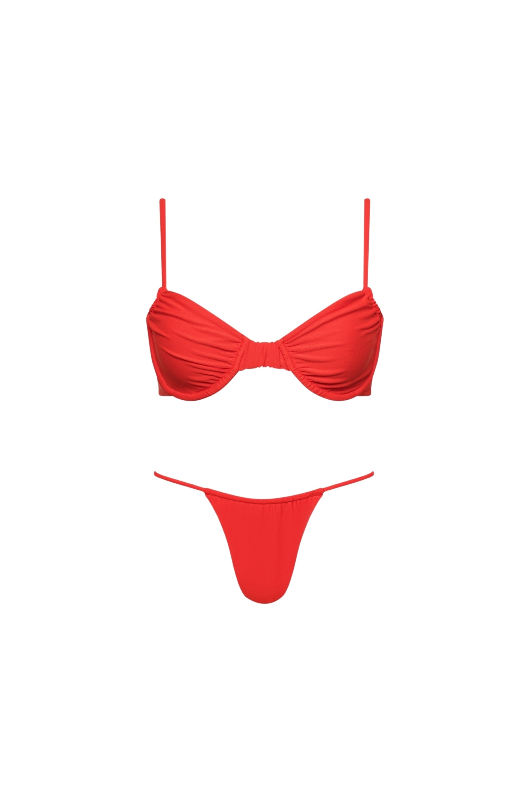 Capri Ruched Underwire String Bikini Set Red - PLAYALUXE