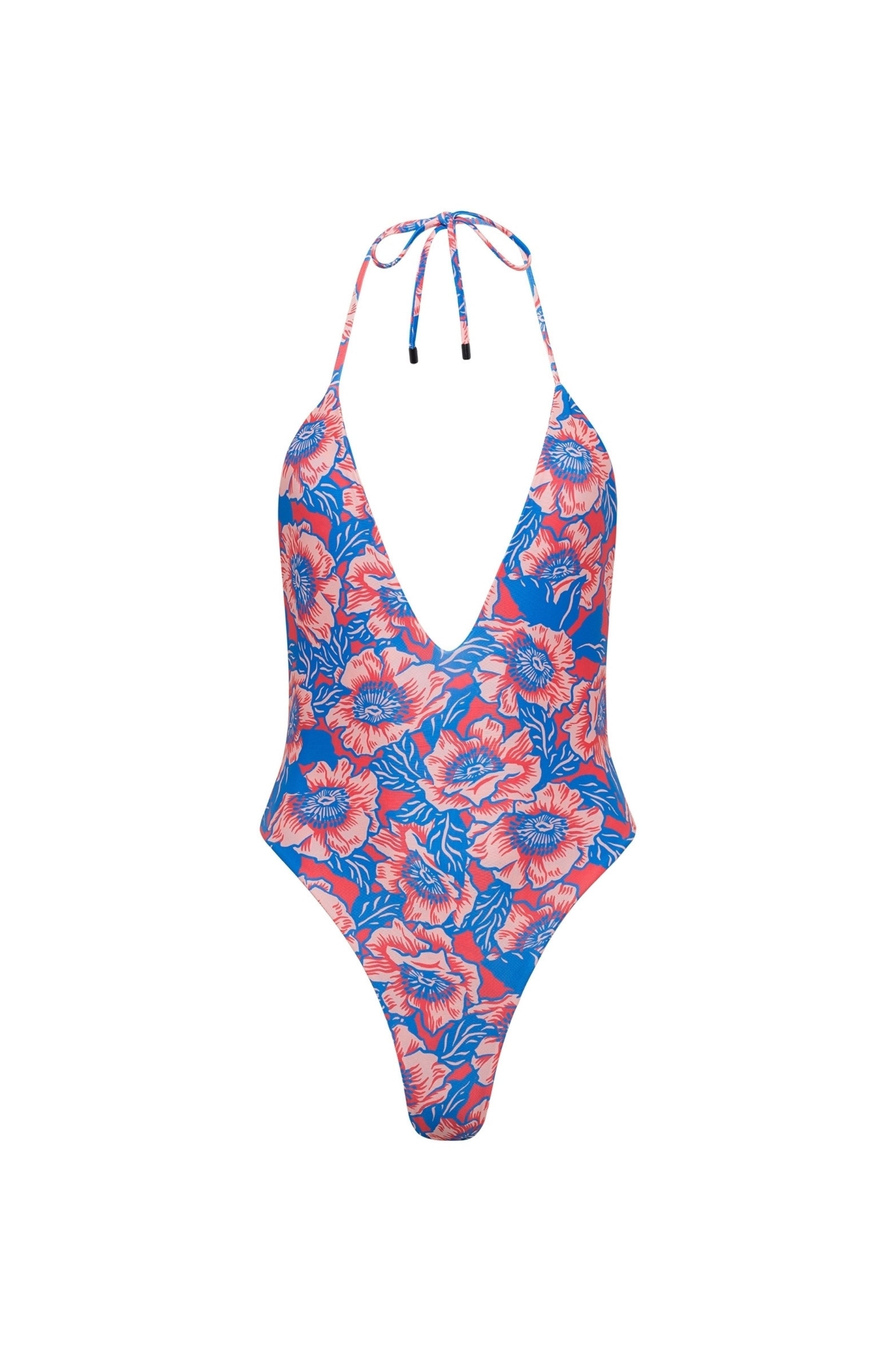 Los Cabos Deep V One Piece Pink Floral - PLAYALUXE