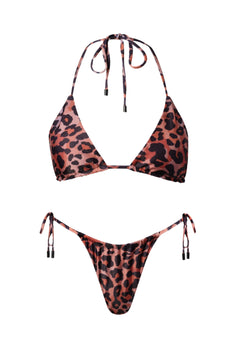 Leopard print bikini set on a white background