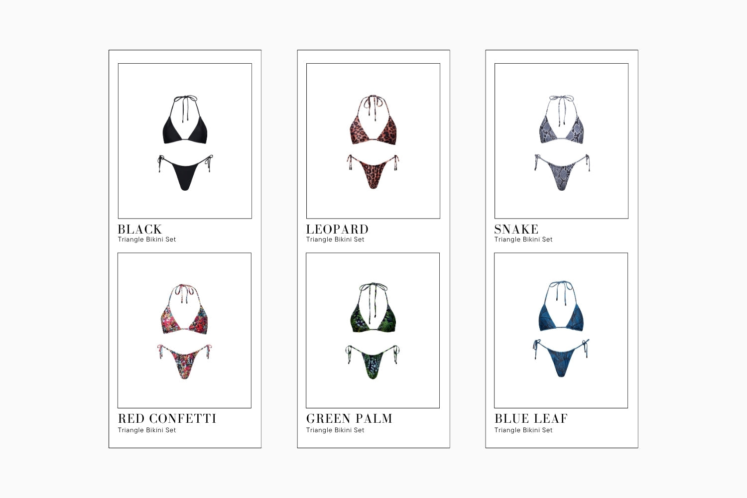 Triangle bikini sets for women in solid colors and prints