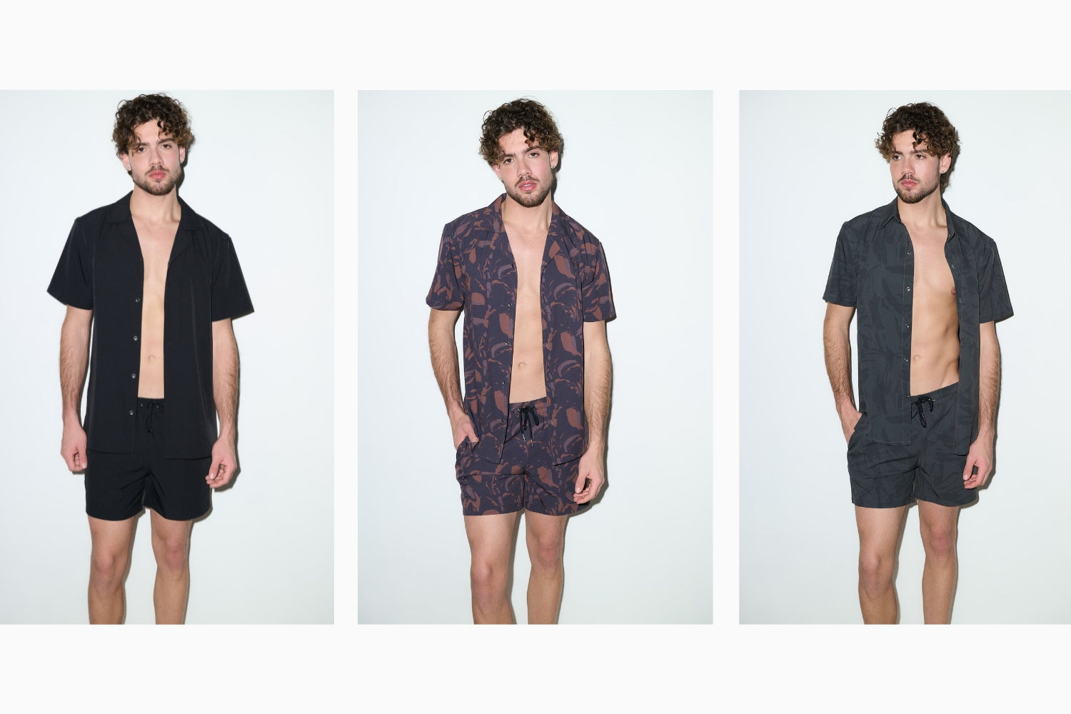 Men's black, brown, and green cabana sets for timeless summer style