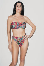 Capri Ruched Bandeau Bikini Top Red Confetti Floral