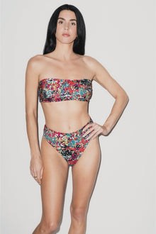 Capri Ruched Bandeau Bikini Top Red Confetti Floral