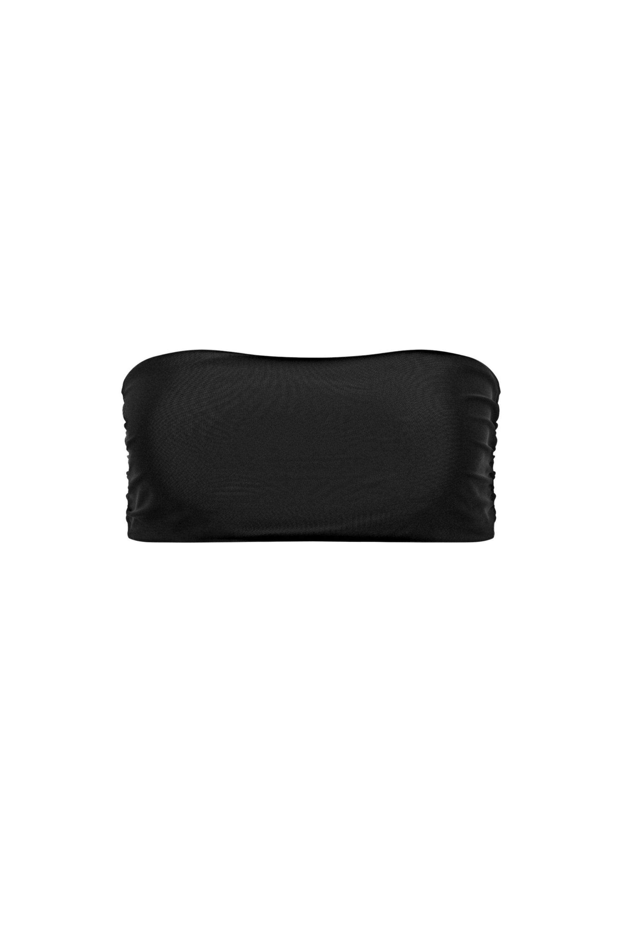 Black Ruched Bandeau Bikini Top