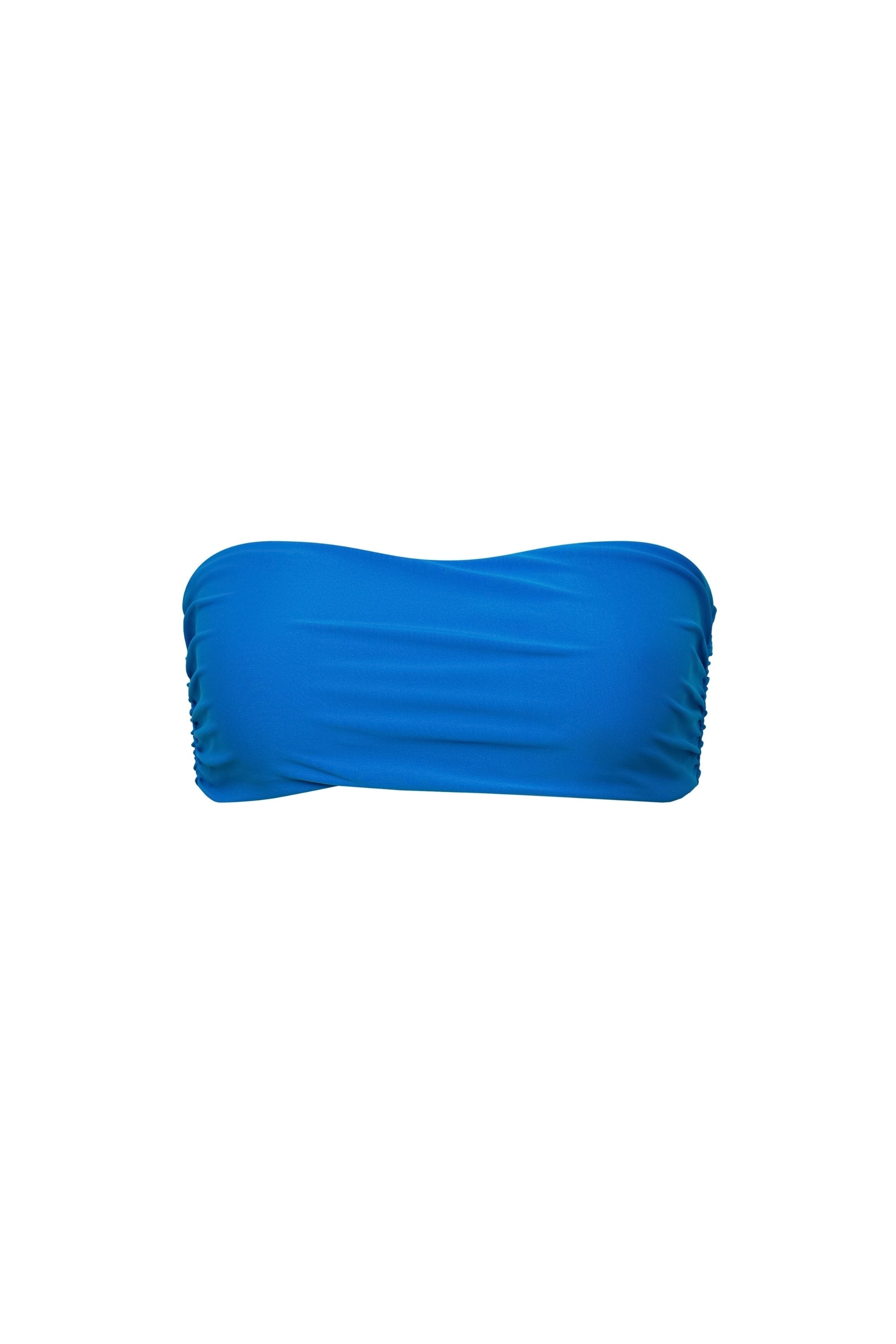 Blue Ruched Bandeau Bikini Top