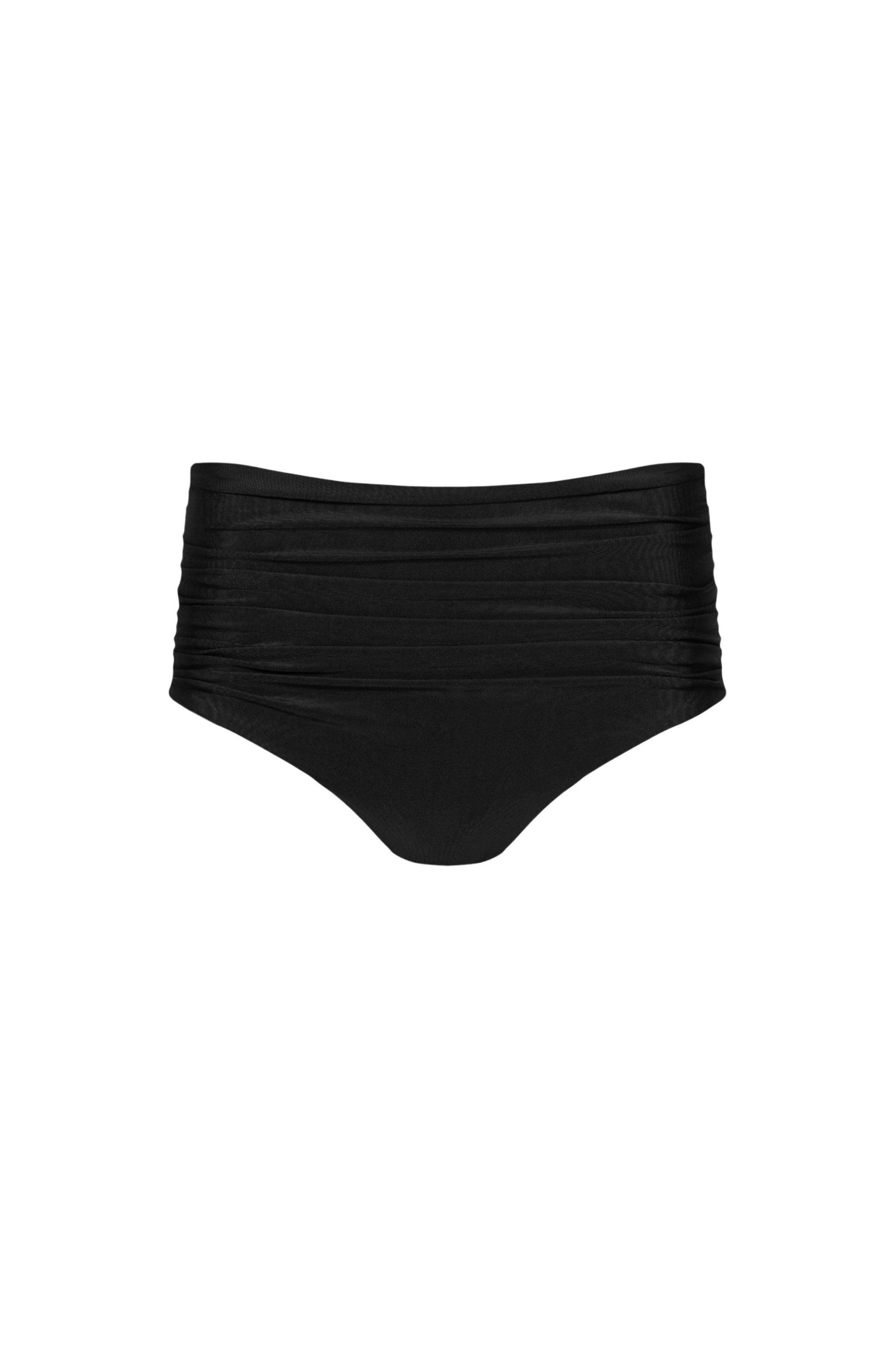 Capri Ruched High Waist Full Coverage Bikini Bottom Black