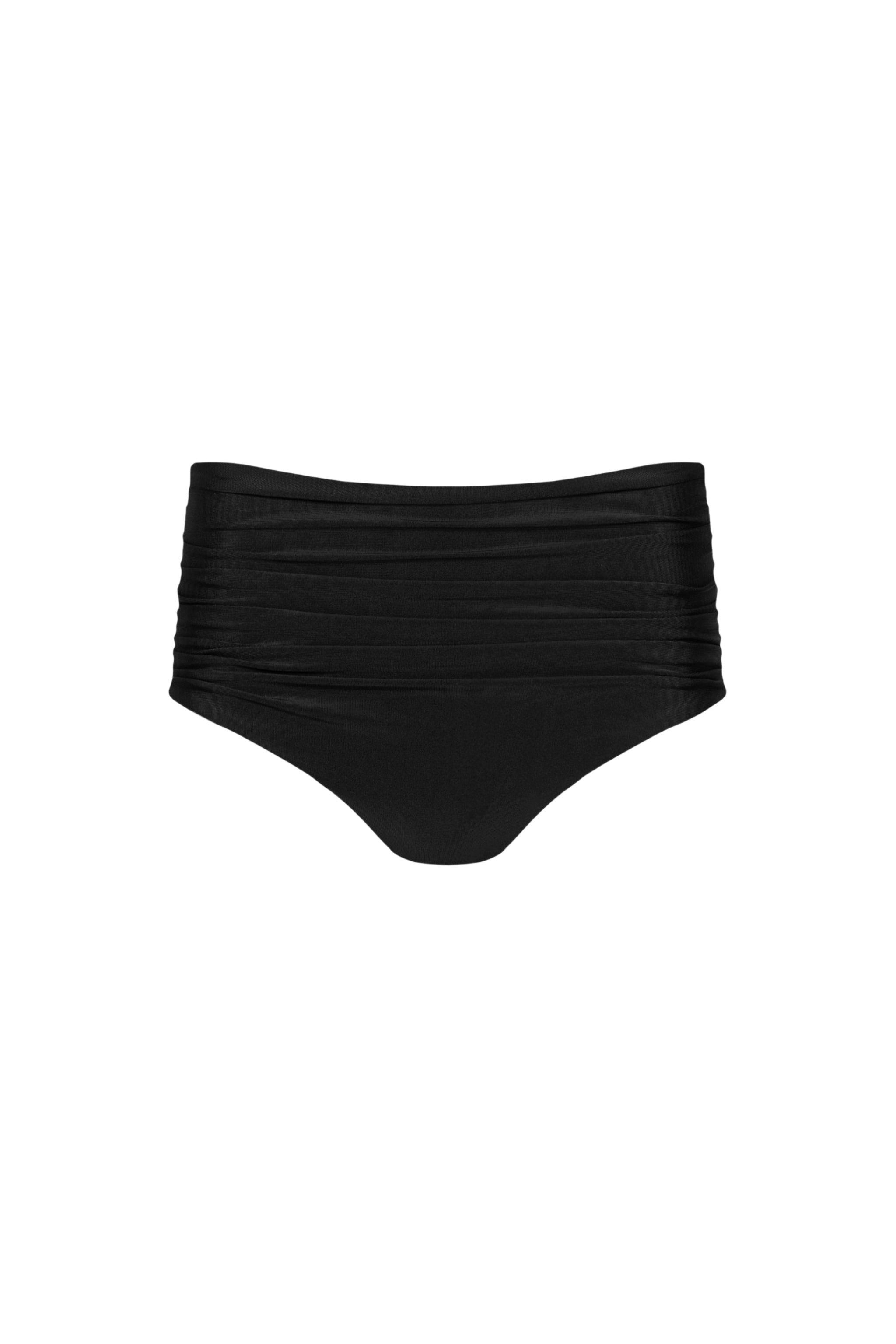 Capri Ruched High Waist Full Coverage Bikini Bottom Black