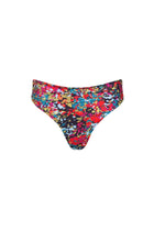 Capri Ruched High Waist Thong Bikini Bottom Red Confetti