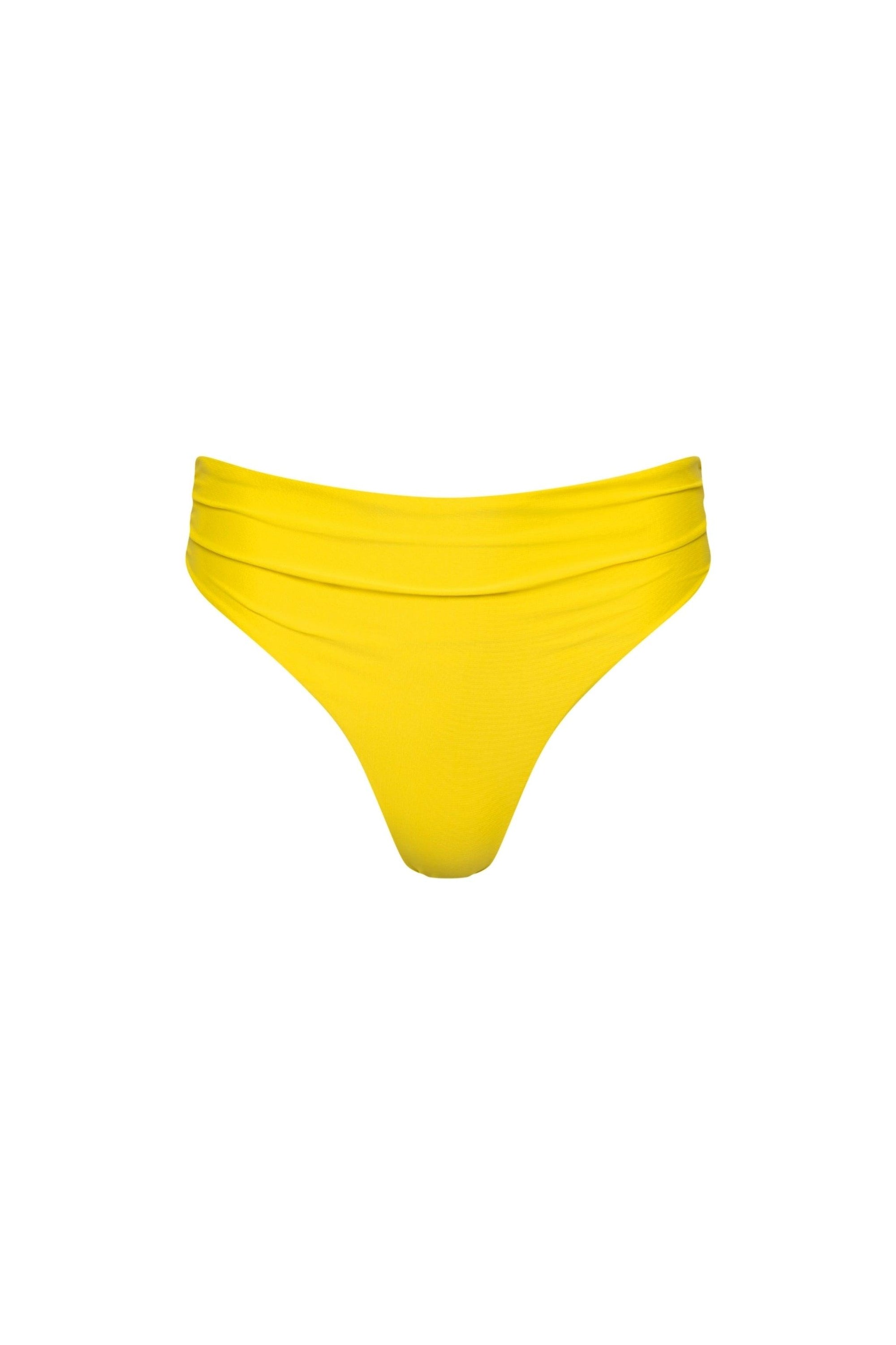 Capri Ruched High Waist Thong Bikini Bottom Yellow