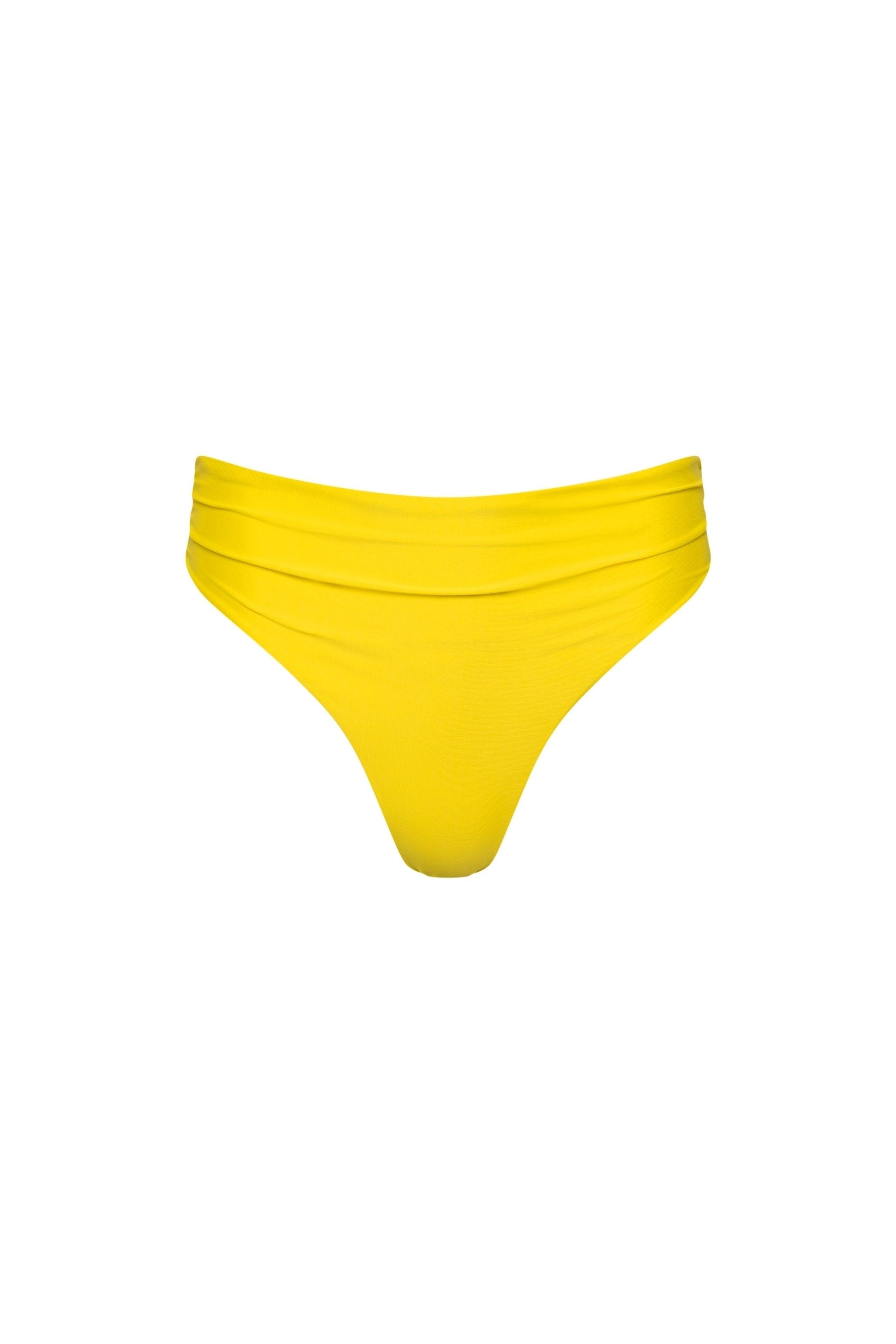 Capri Ruched High Waist Thong Bikini Bottom Yellow