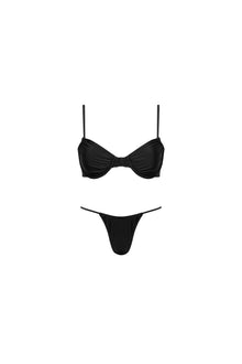 Capri Ruched Underwire String Bikini Set Black