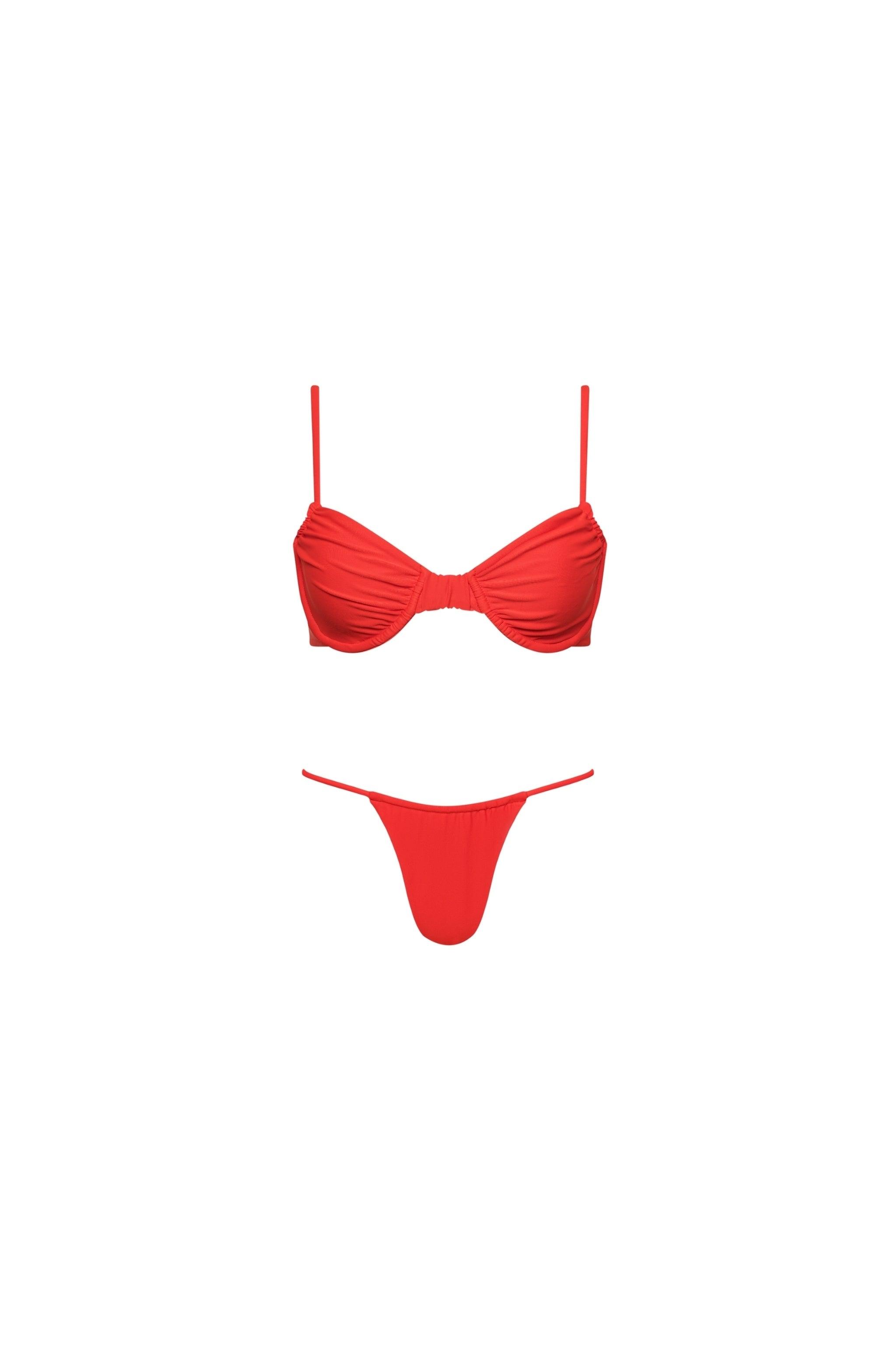 Capri Ruched Underwire String Bikini Set Red