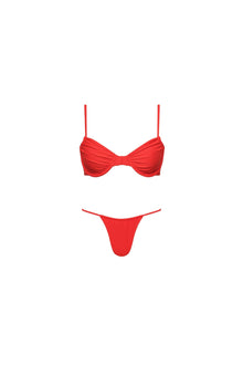 Capri Ruched Underwire String Bikini Set Red