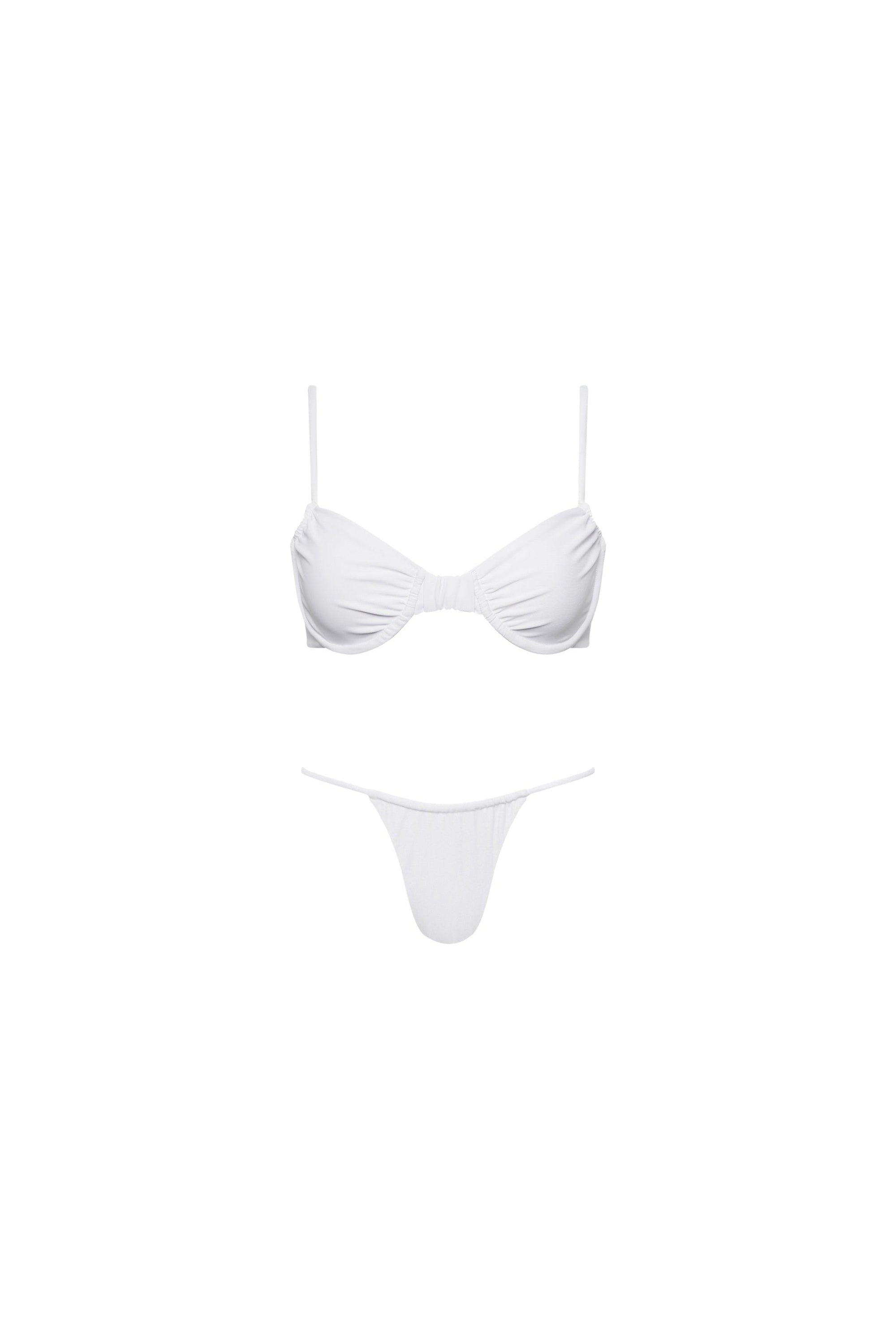 Capri Ruched Underwire String Bikini Set White