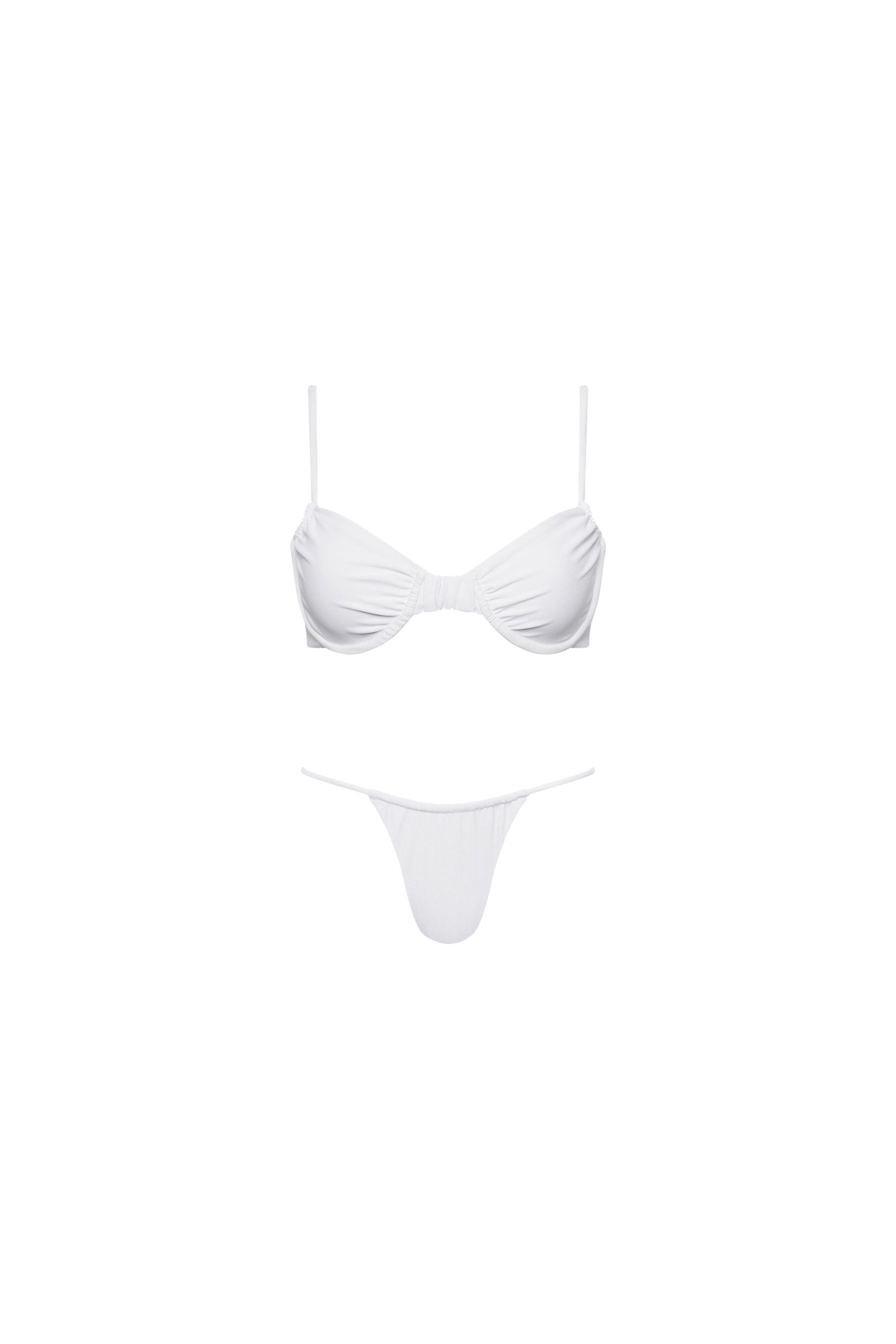 Capri Ruched Underwire String Bikini Set White