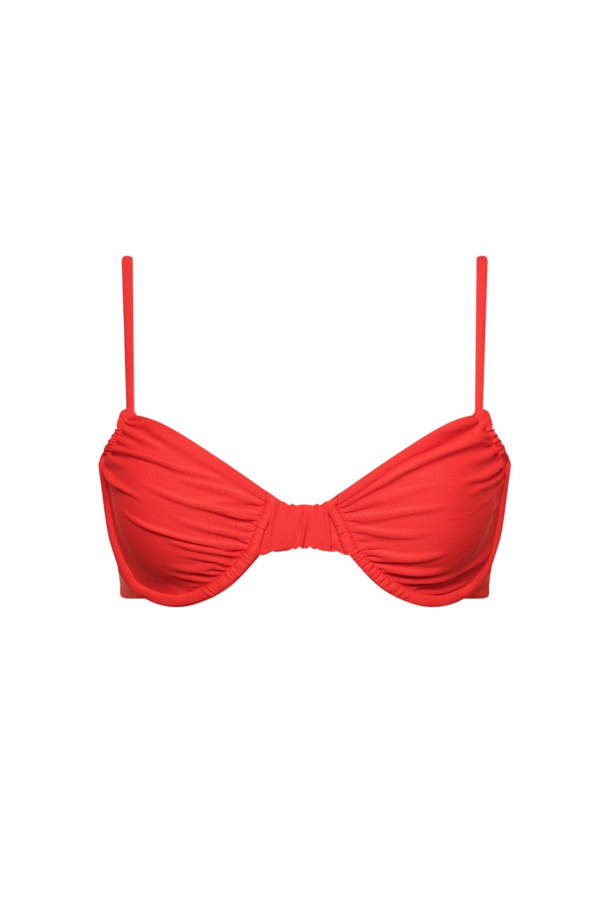 Red Ruched Underwire Bikini Top