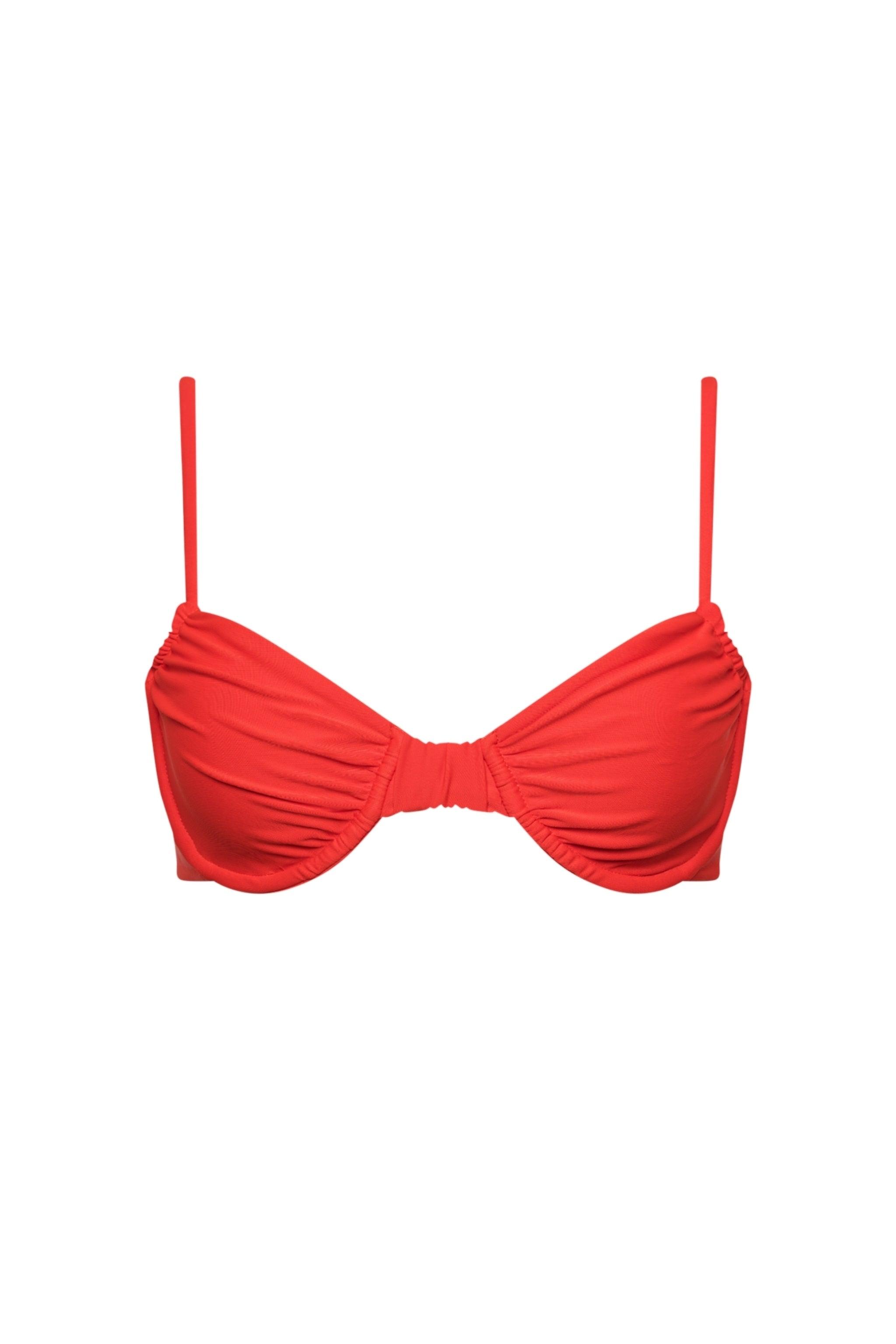 Red Ruched Underwire Bikini Top