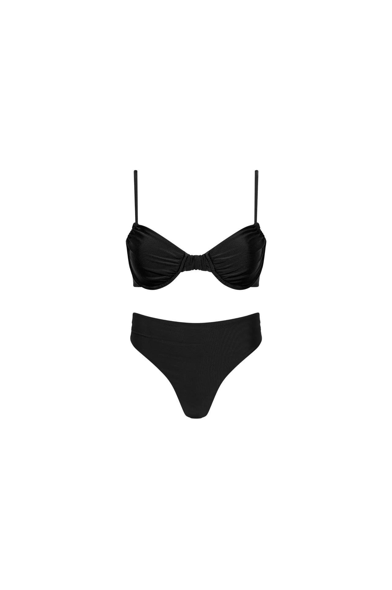 Capri Ruched Underwire High Waist Bikini Set Black - PLAYALUXE