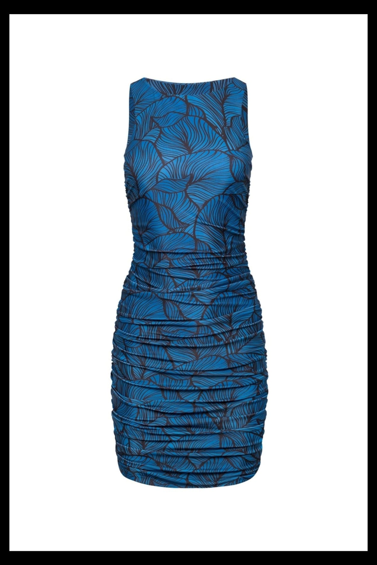 Blue Leaf Ruched Mini Dress
