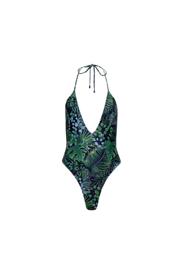 Los Cabos Deep V One Piece Green Palm - PLAYALUXE