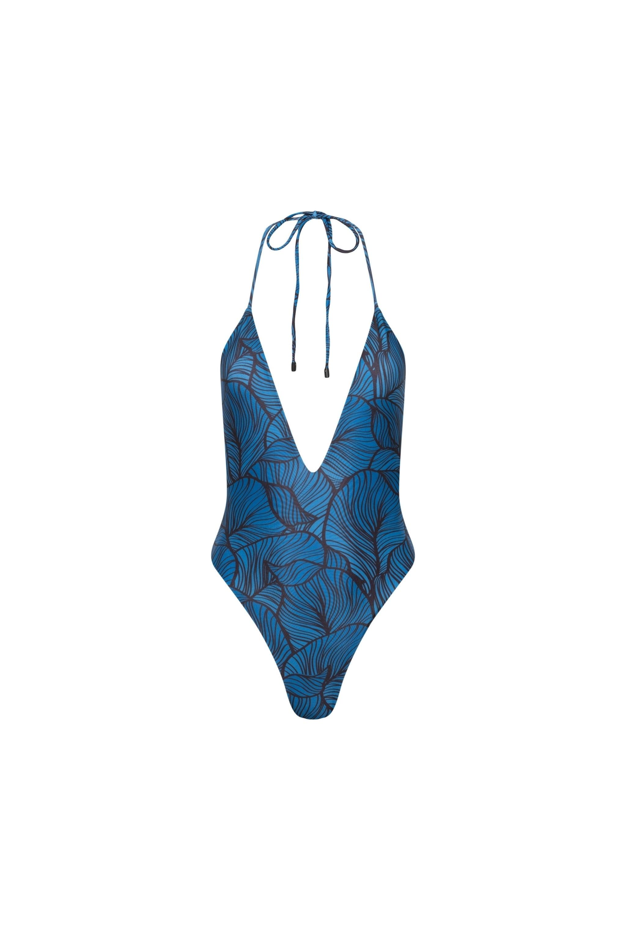 Los Cabos Deep V One Piece Blue Leaf